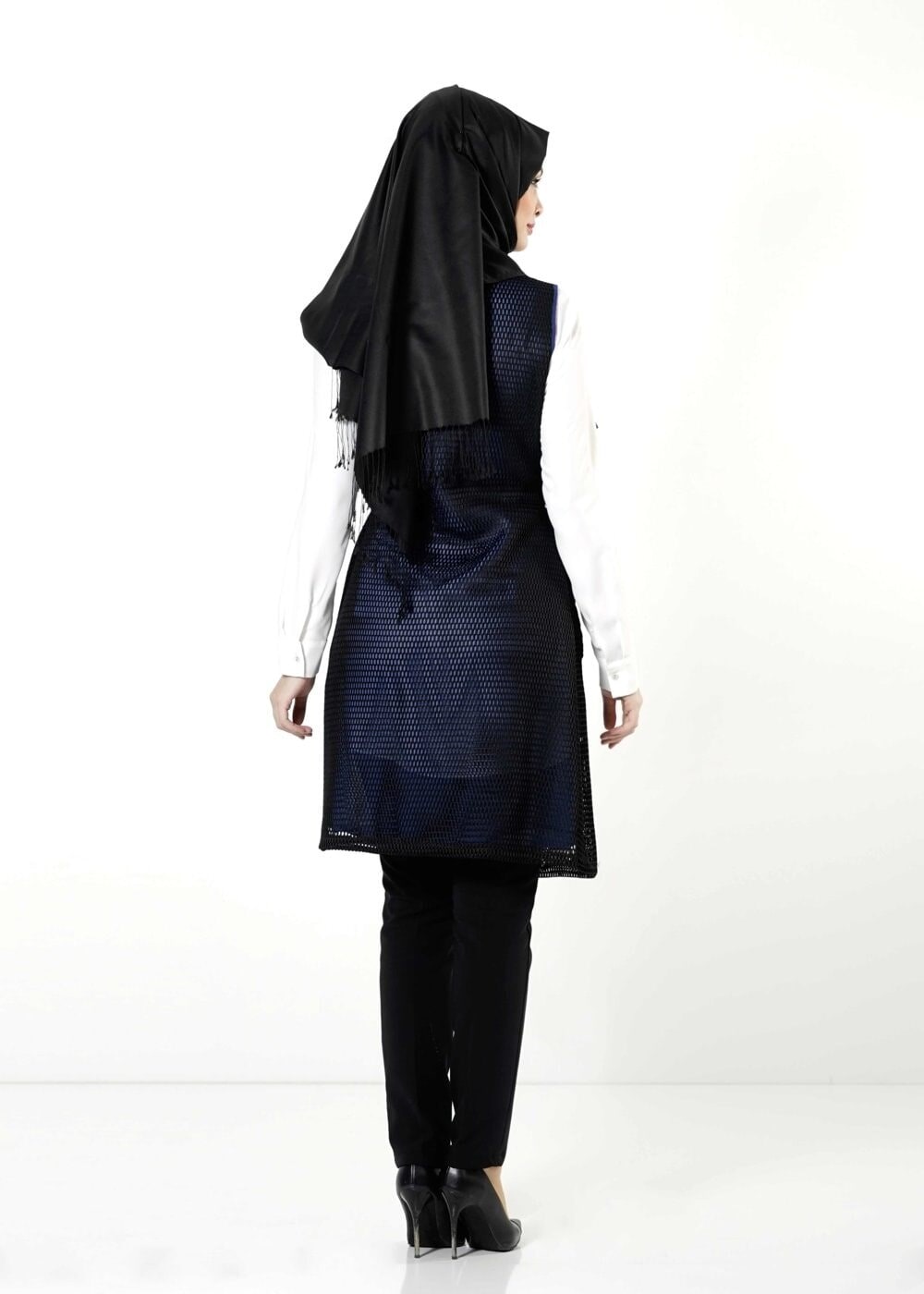 Tesettür giyim LACİVERT FİLE DETAYLI YELEK 4107 