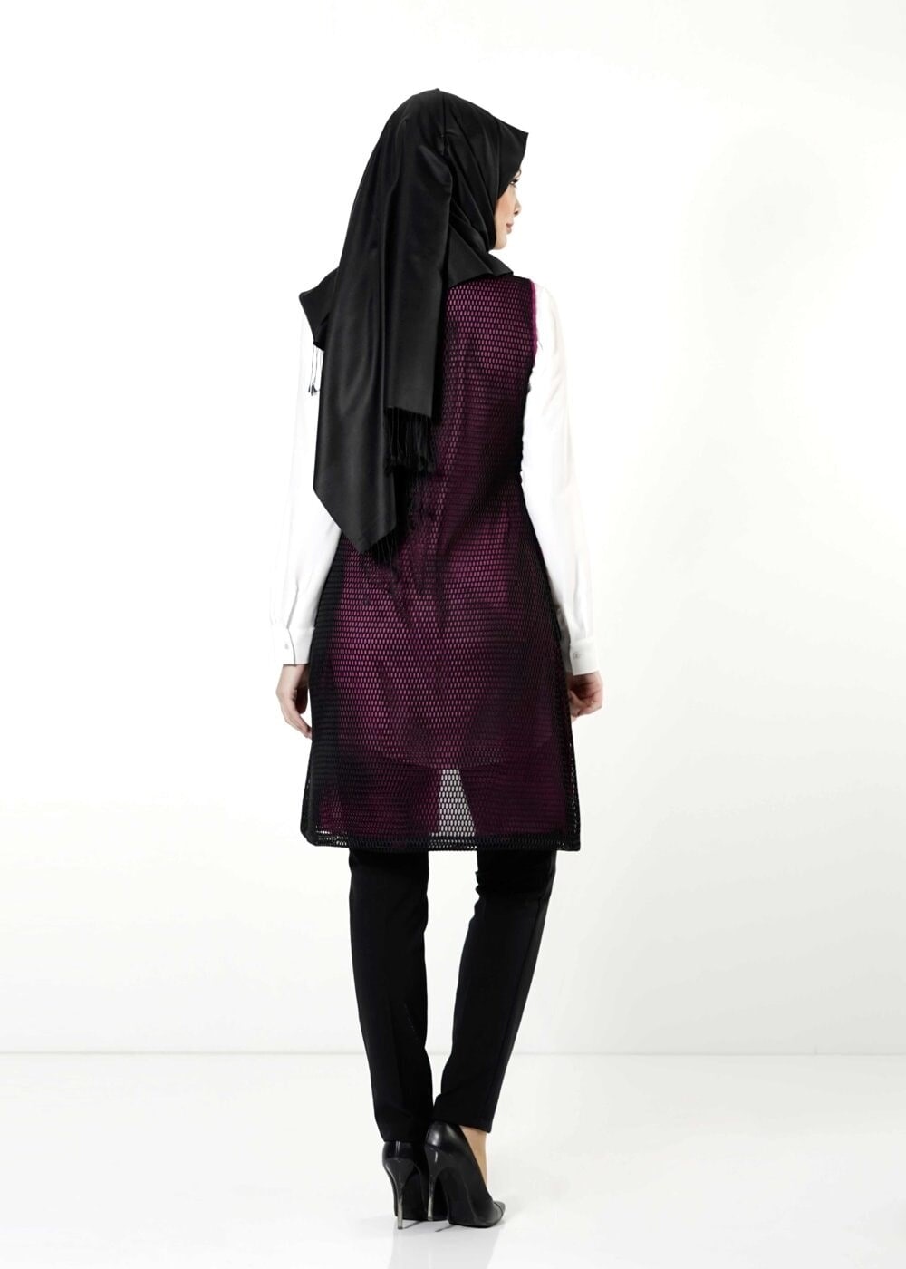 Tesettür giyim MOR FİLE DETAYLI YELEK 4107 