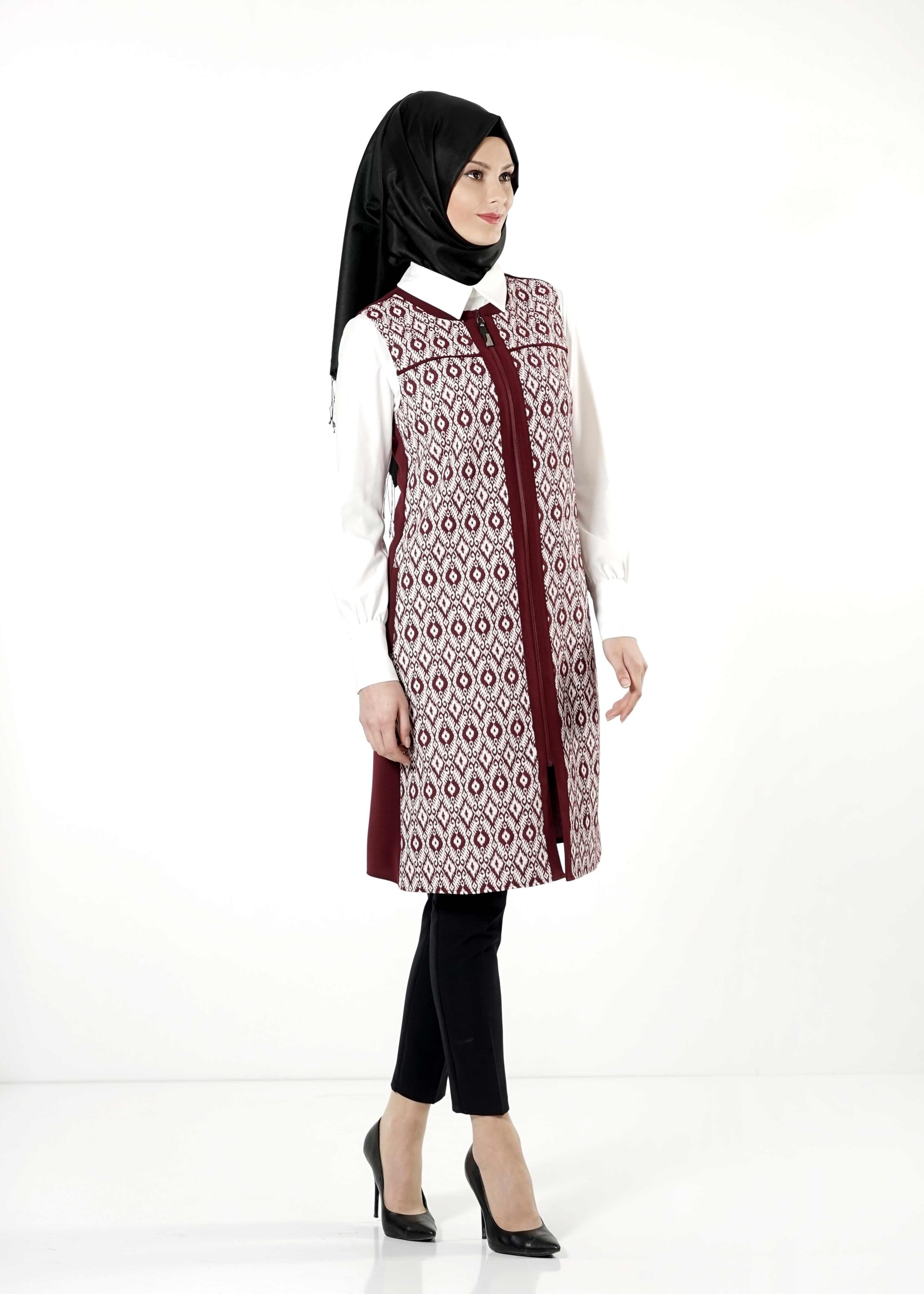 Tesettür giyim BORDO 4155 YELEK 