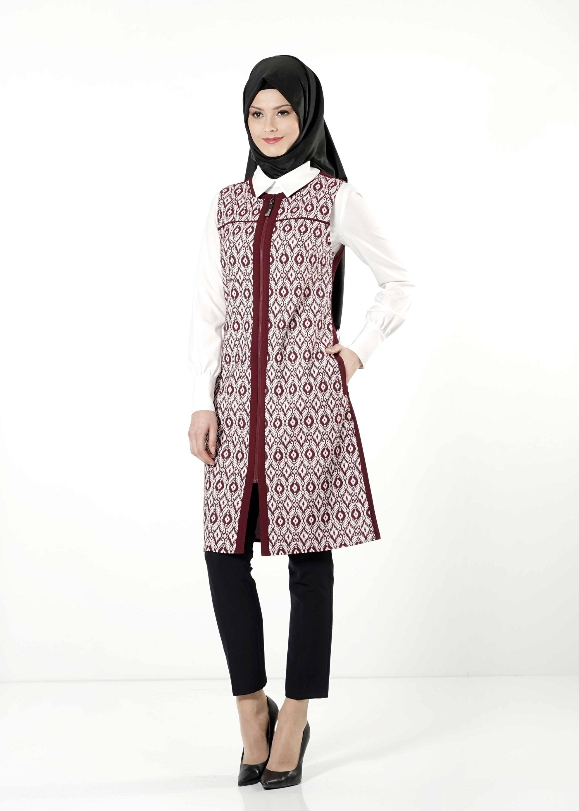 Tesettür giyim BORDO 4155 YELEK 