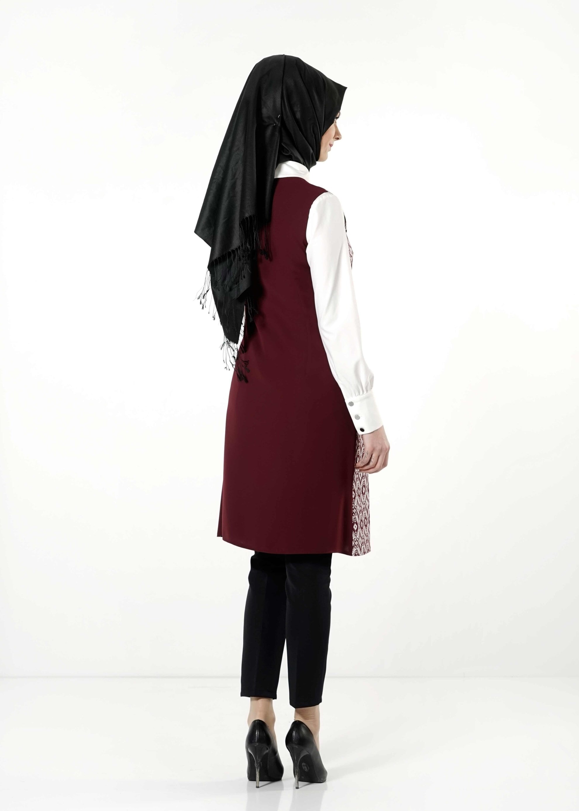 Tesettür giyim BORDO 4155 YELEK 