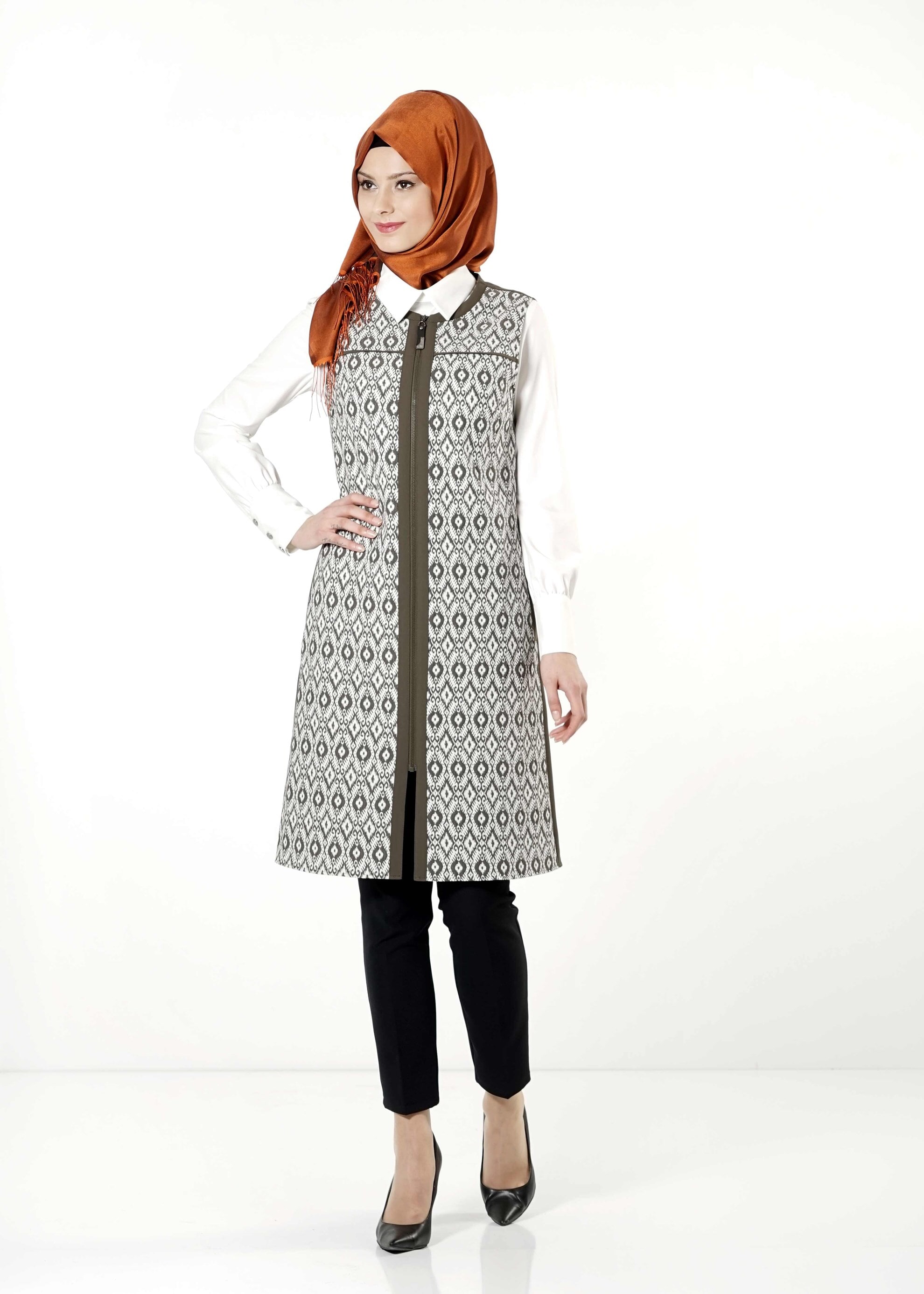 Tesettür giyim HAKİ 4155 YELEK 