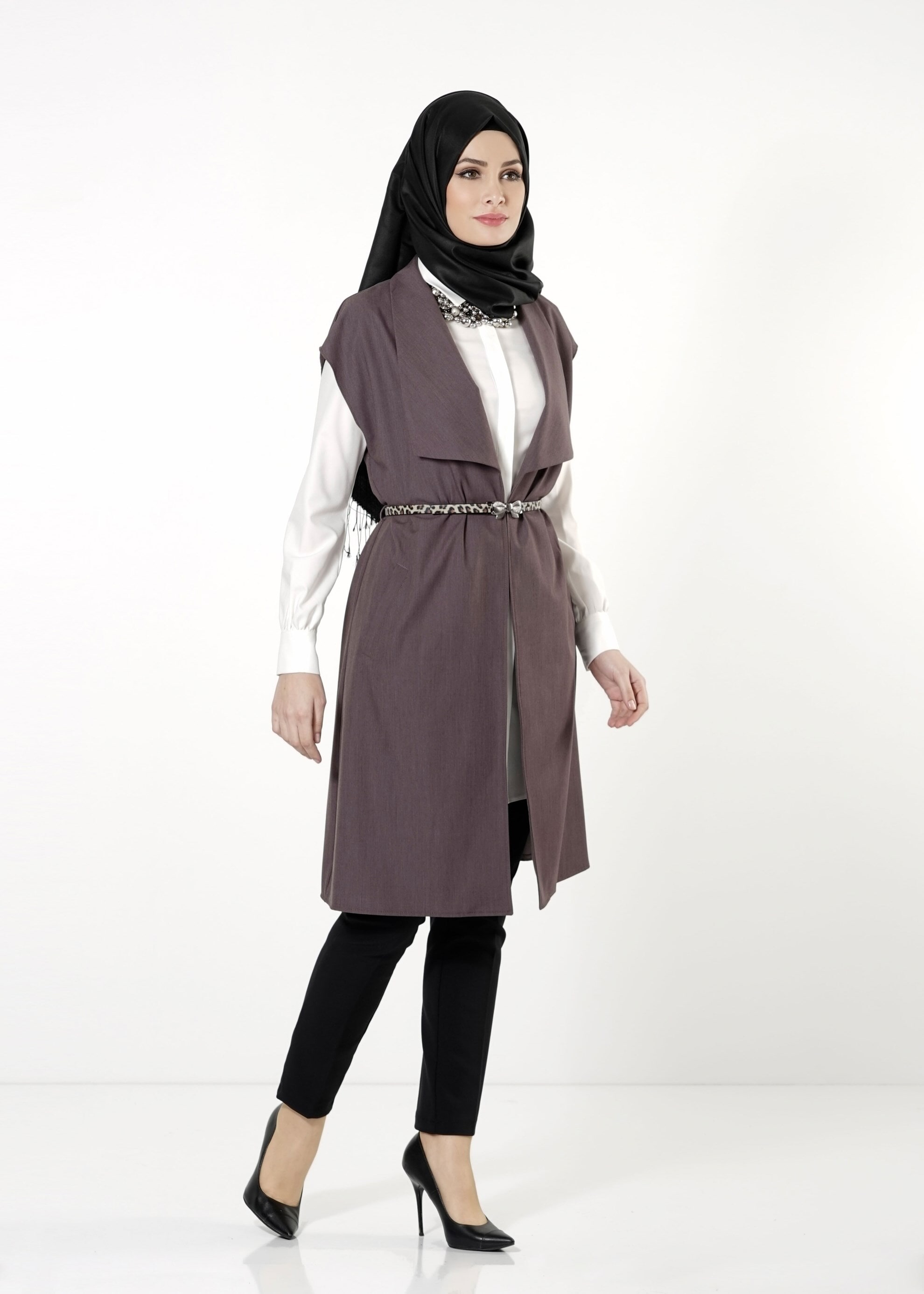 Tesettür giyim VİZON CEPLİ YELEK 4158 