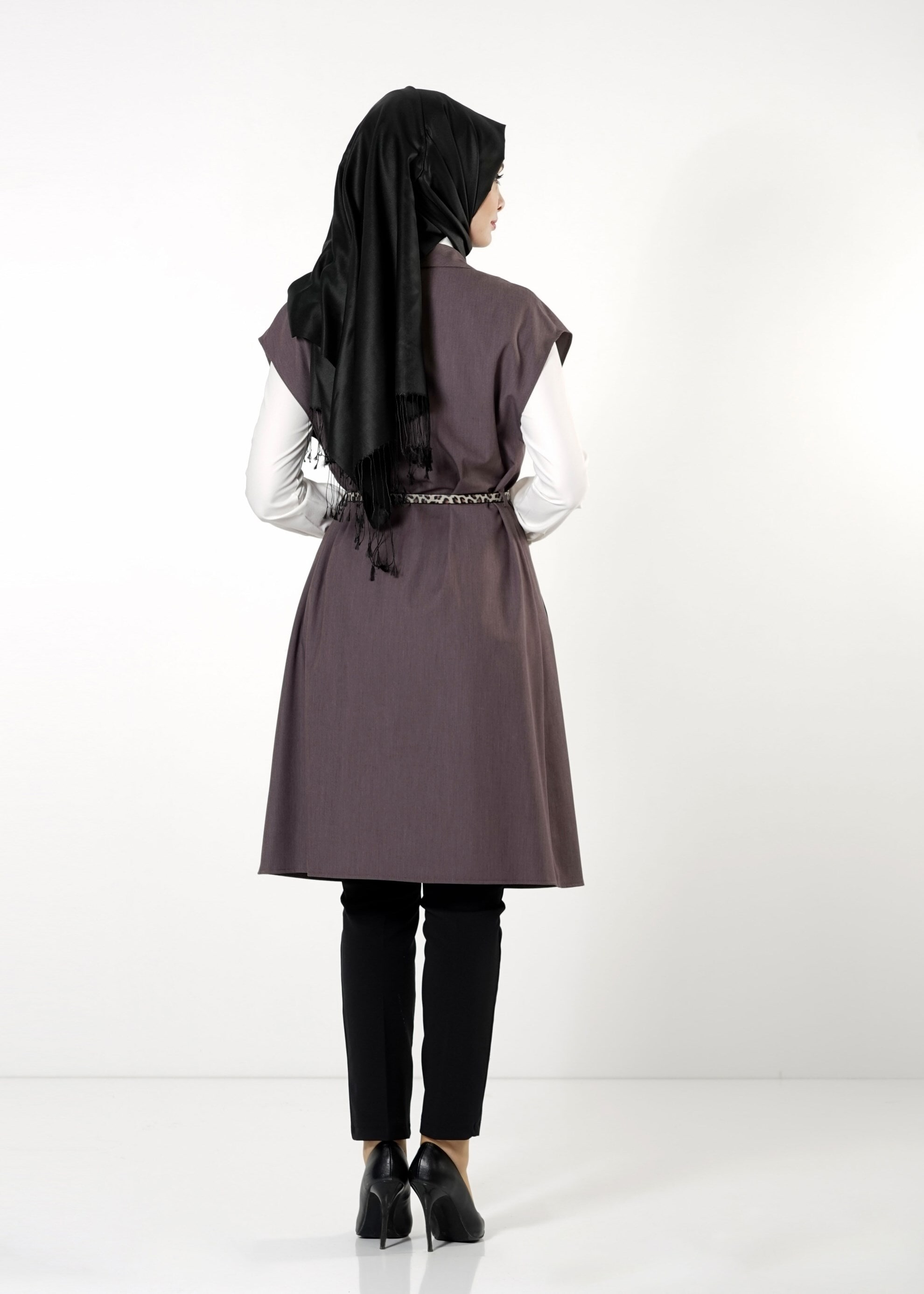 Tesettür giyim VİZON CEPLİ YELEK 4158 