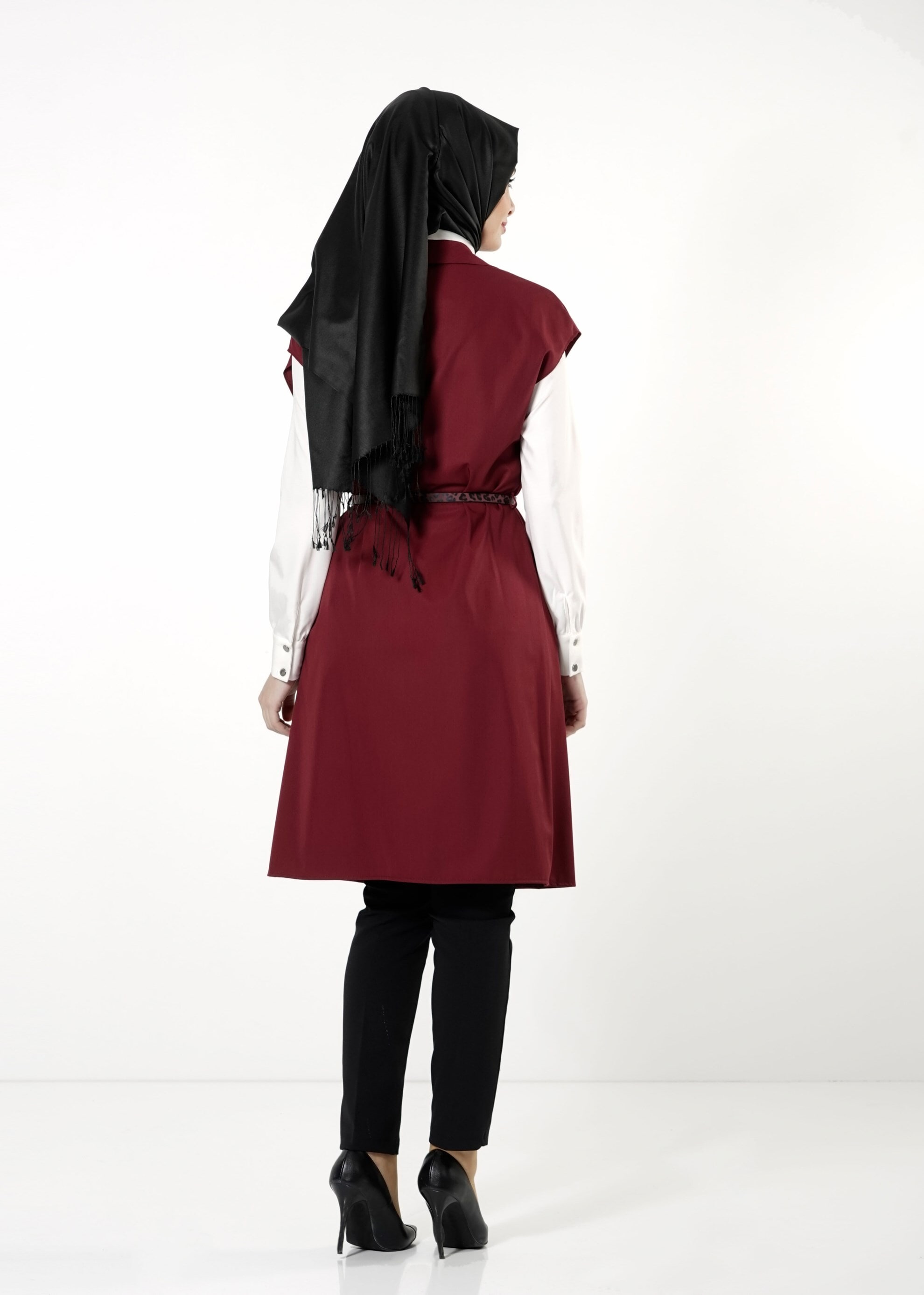 Tesettür giyim BORDO CEPLİ YELEK 4158 