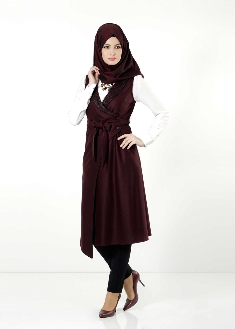Tesettür giyim BORDO 4171 YELEK