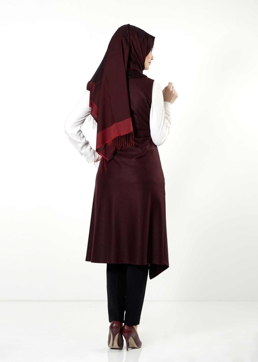 Tesettür giyim BORDO 4171 YELEK