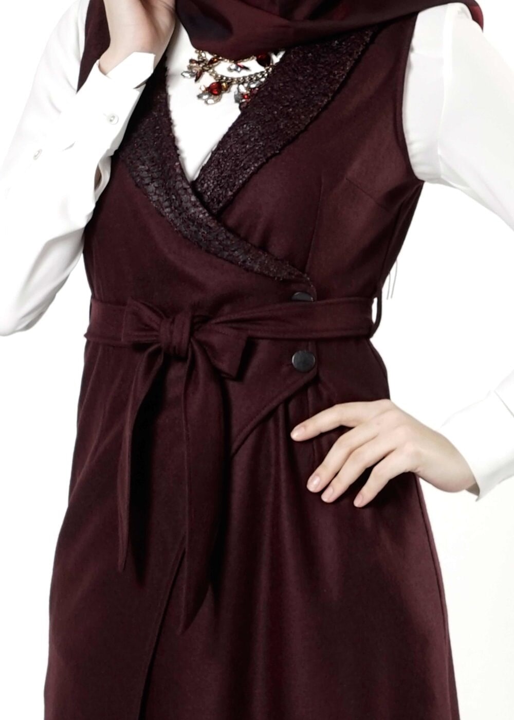 Tesettür giyim BORDO 4171 YELEK