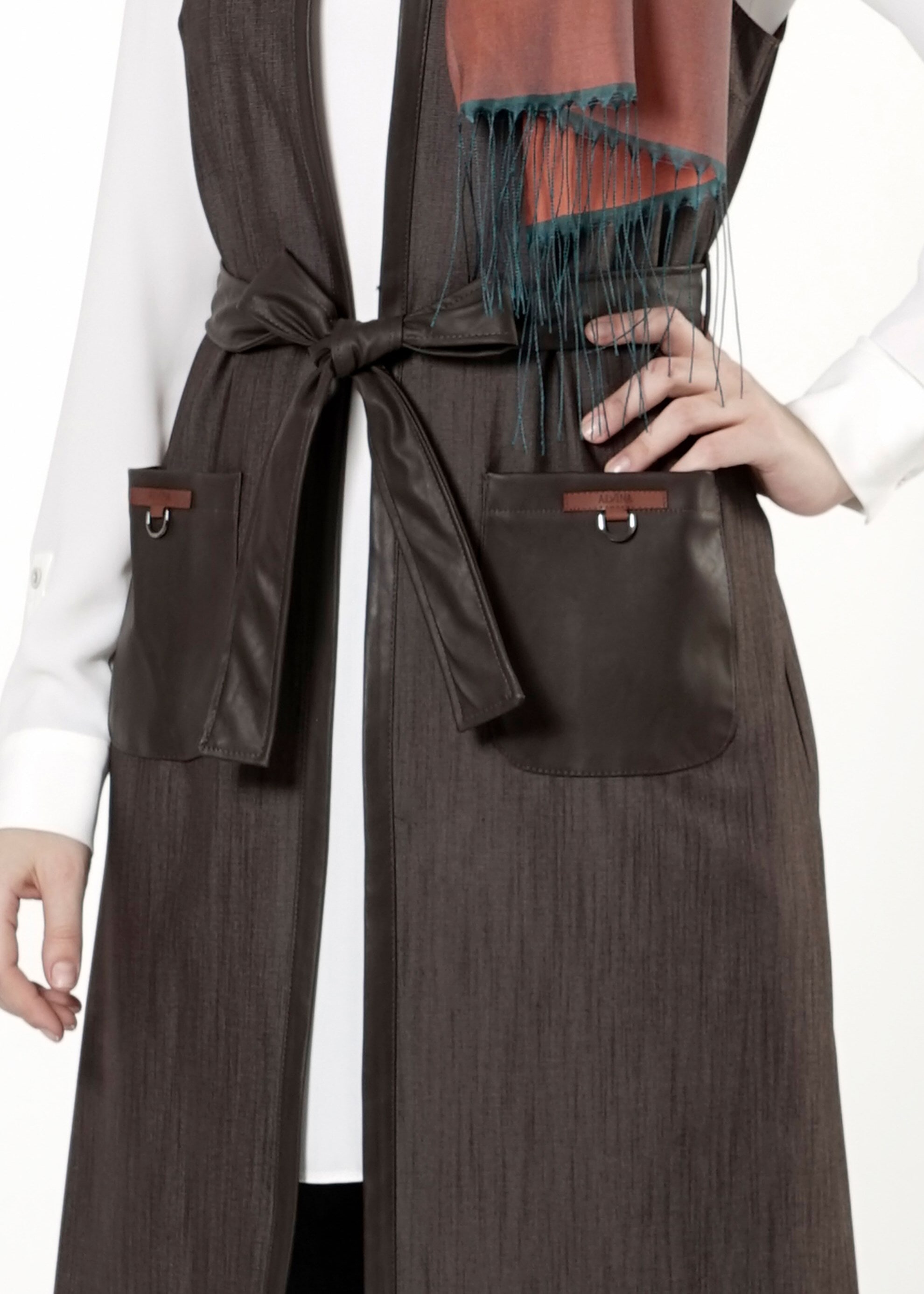 Tesettür giyim KAHVE CEPLİ YELEK 4193 