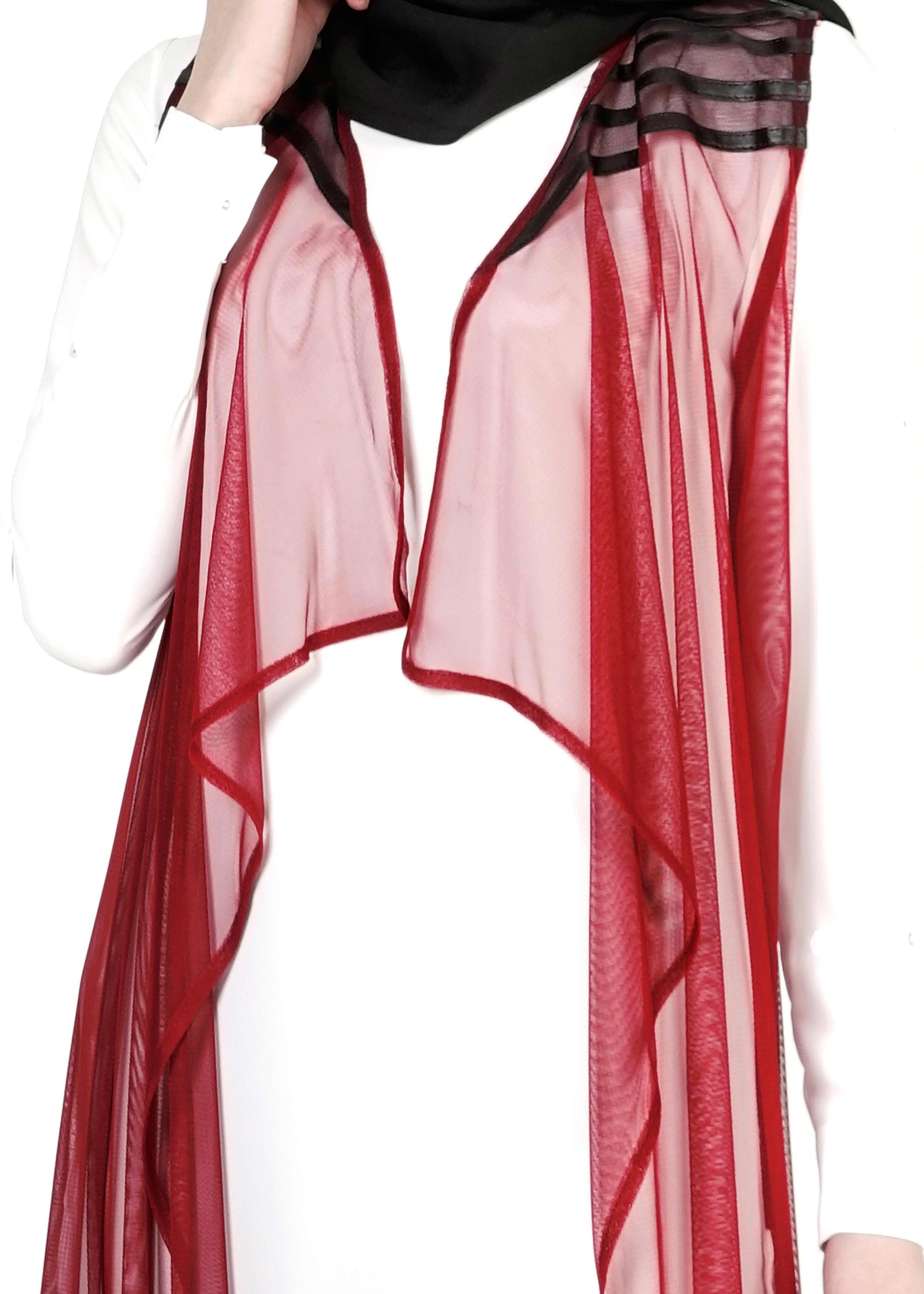 Tesettür giyim BORDO ASİMETRİK KESİM TÜL YELEK 4027 