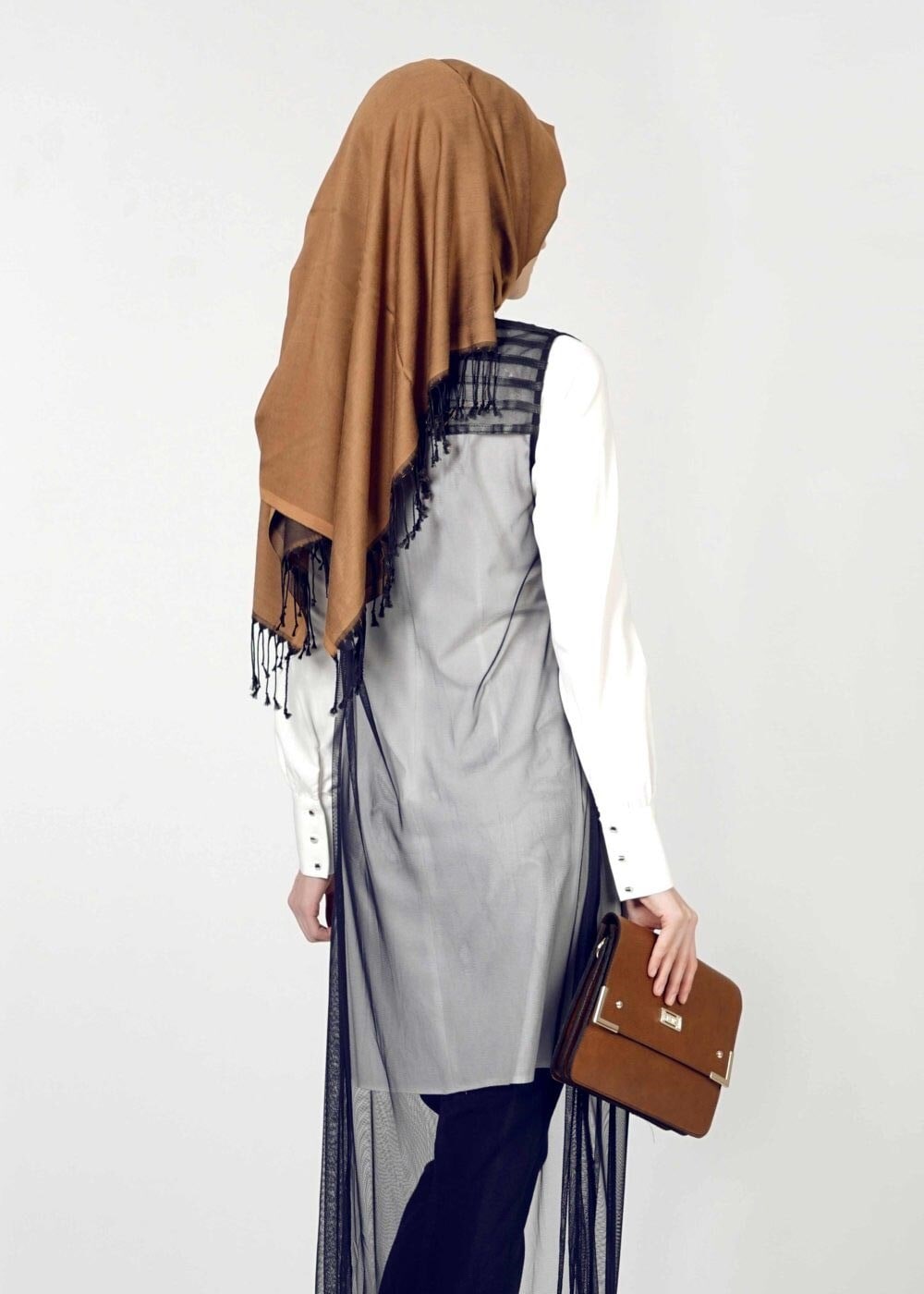 Tesettür giyim LACİVERT ASİMETRİK KESİM TÜL YELEK 4027 