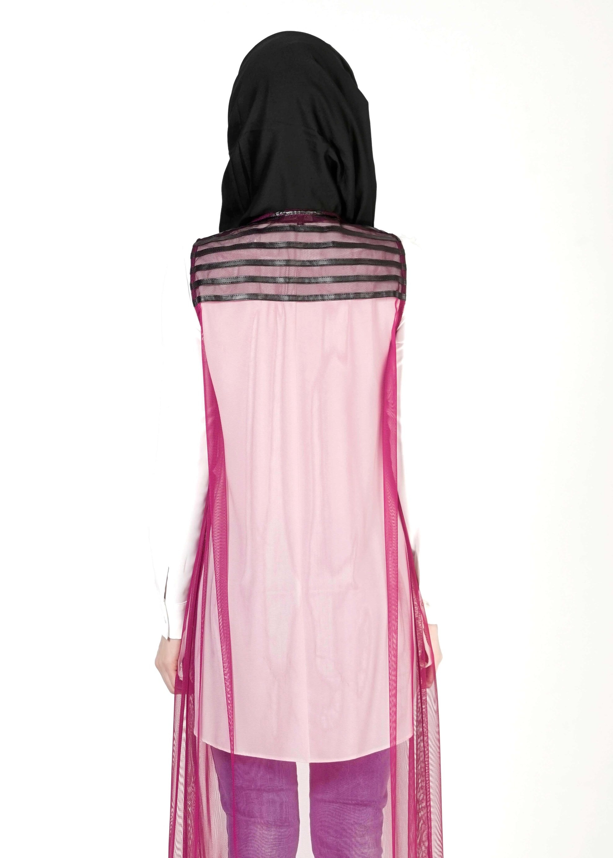 Tesettür giyim MOR ASİMETRİK KESİM TÜL YELEK 4027 