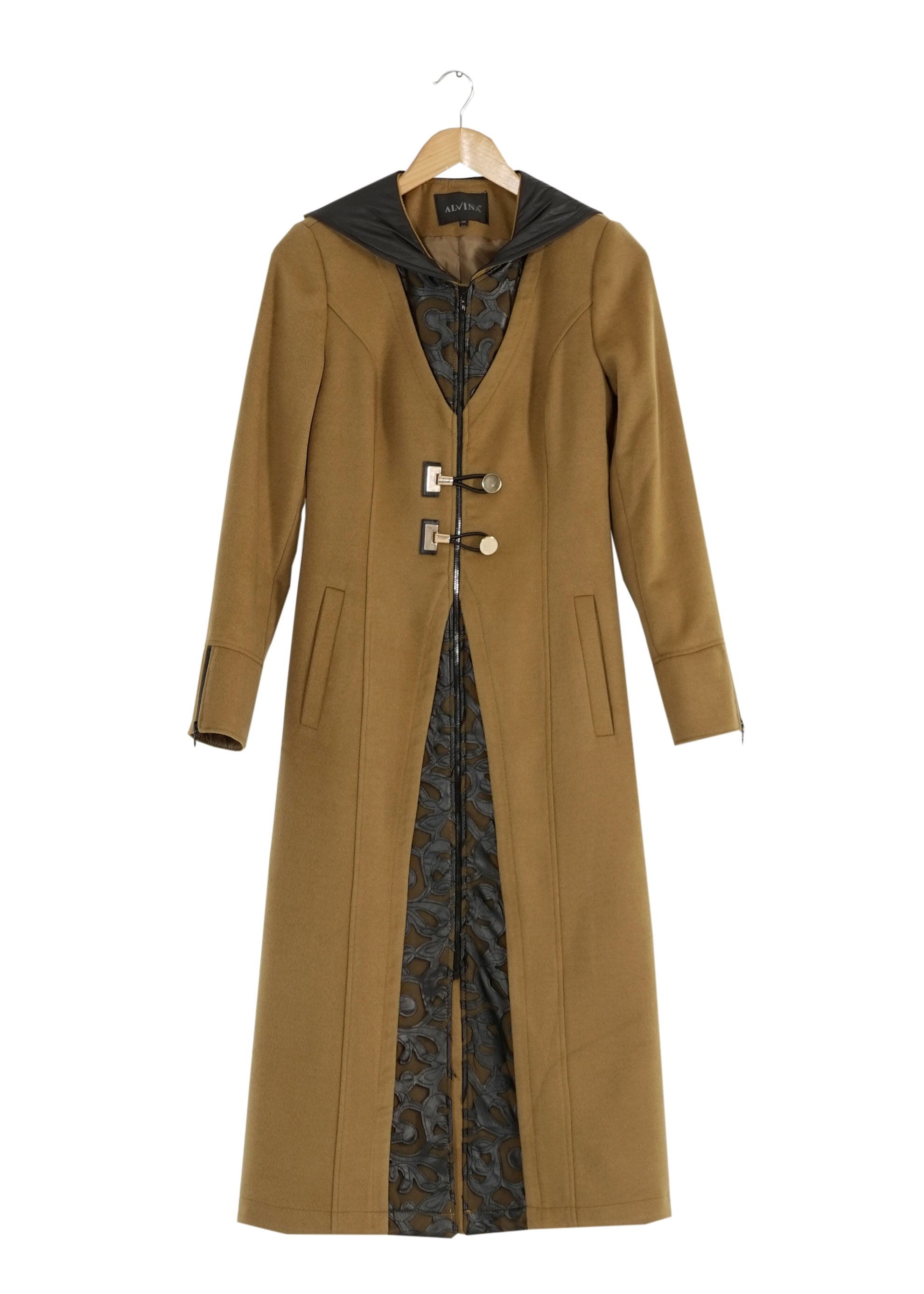 Tesettür giyim SARI KAPÜŞONLU GÜPÜR DETAYLI KABAN 9360 