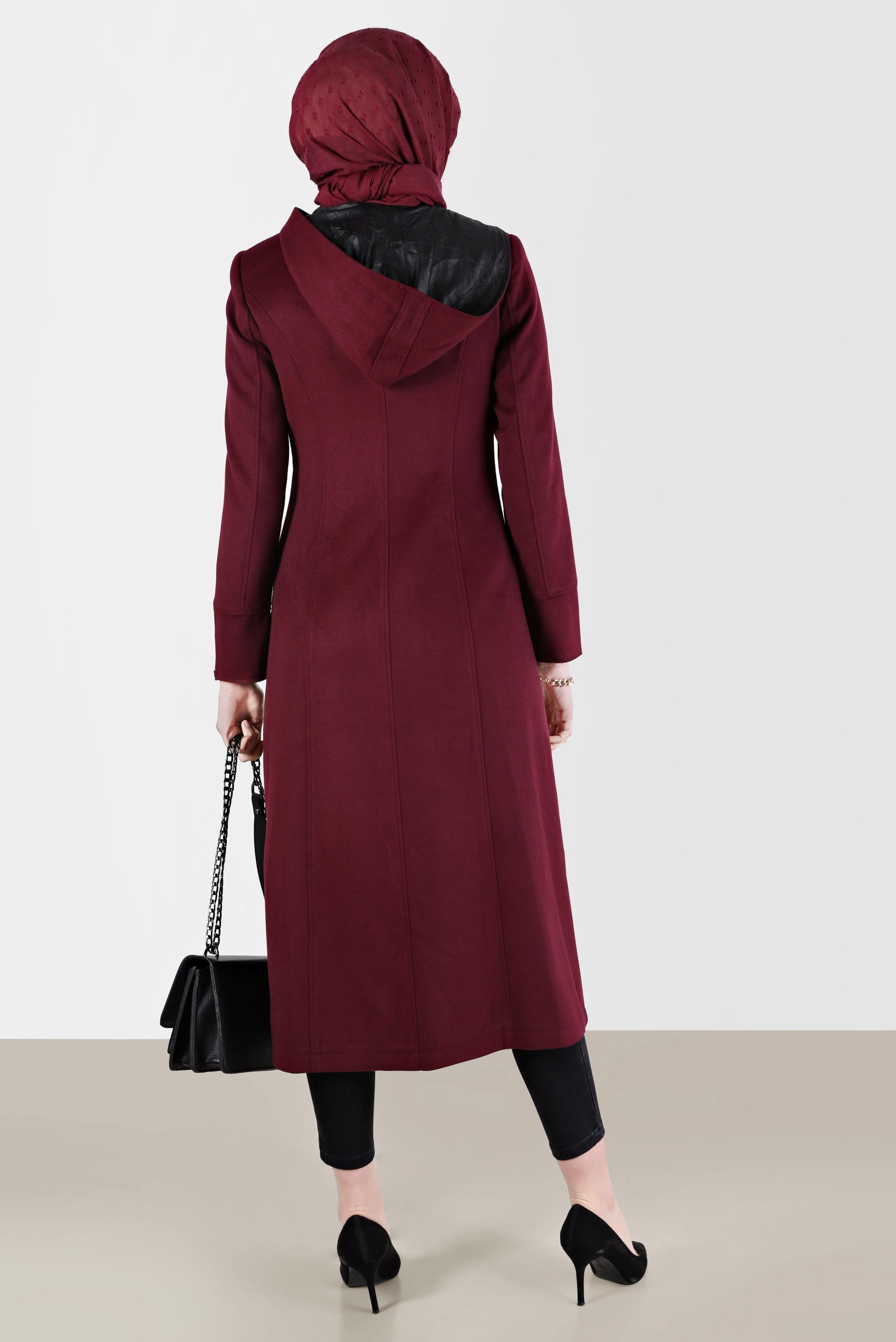 Tesettür giyim MOR KAPÜŞONLU GÜPÜR DETAYLI KABAN 9360 