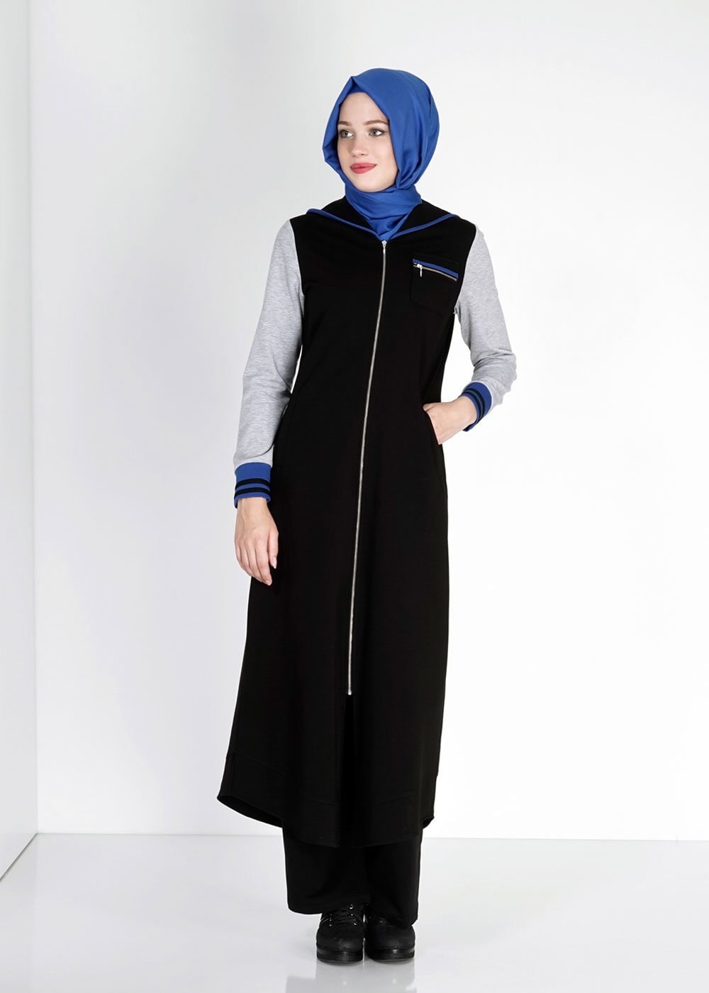 Hijab clothing BLACK HOODED ZIPPED SPORT TUNIC 4782 