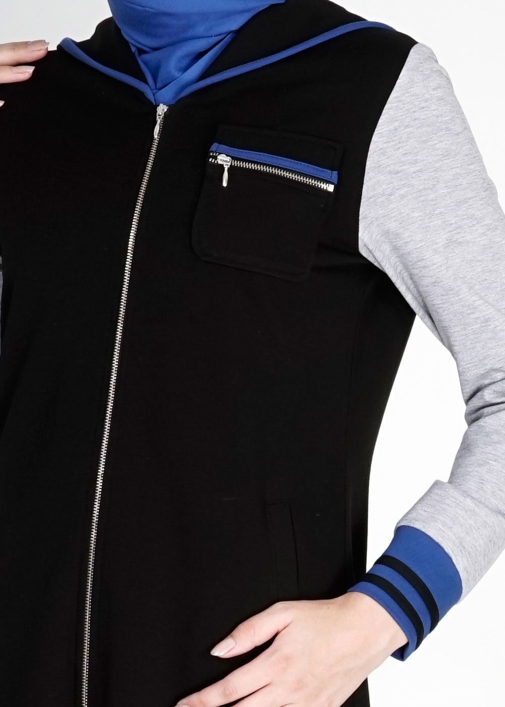 Hijab clothing BLACK HOODED ZIPPED SPORT TUNIC 4782 