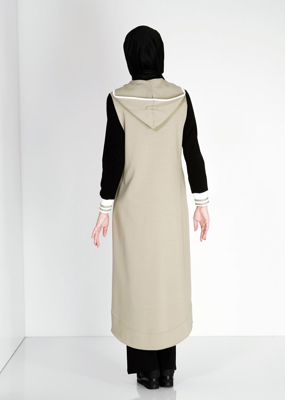 Hijab clothing KHAKI HOODED ZIPPED SPORT TUNIC 4782 