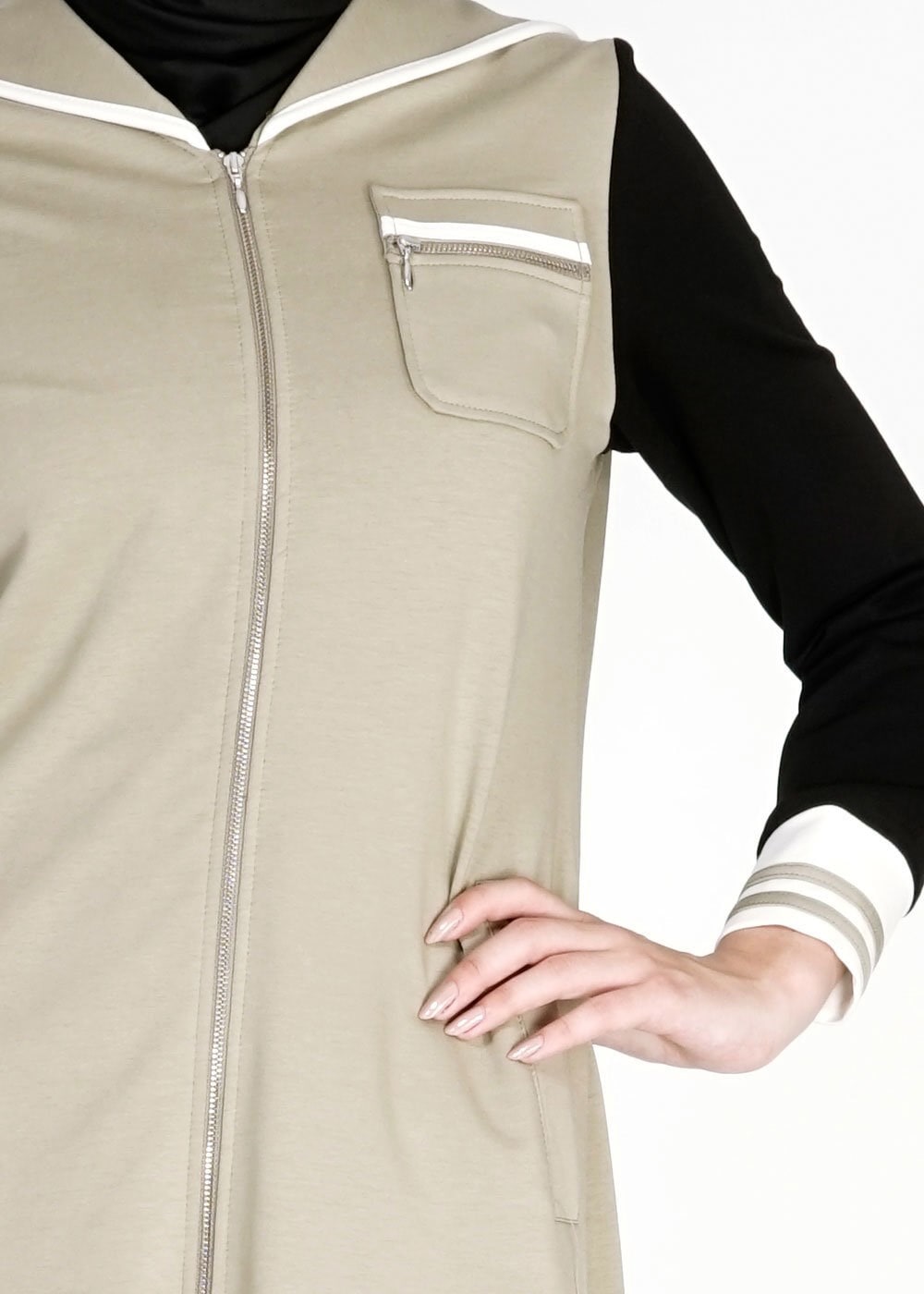 Hijab clothing KHAKI HOODED ZIPPED SPORT TUNIC 4782 