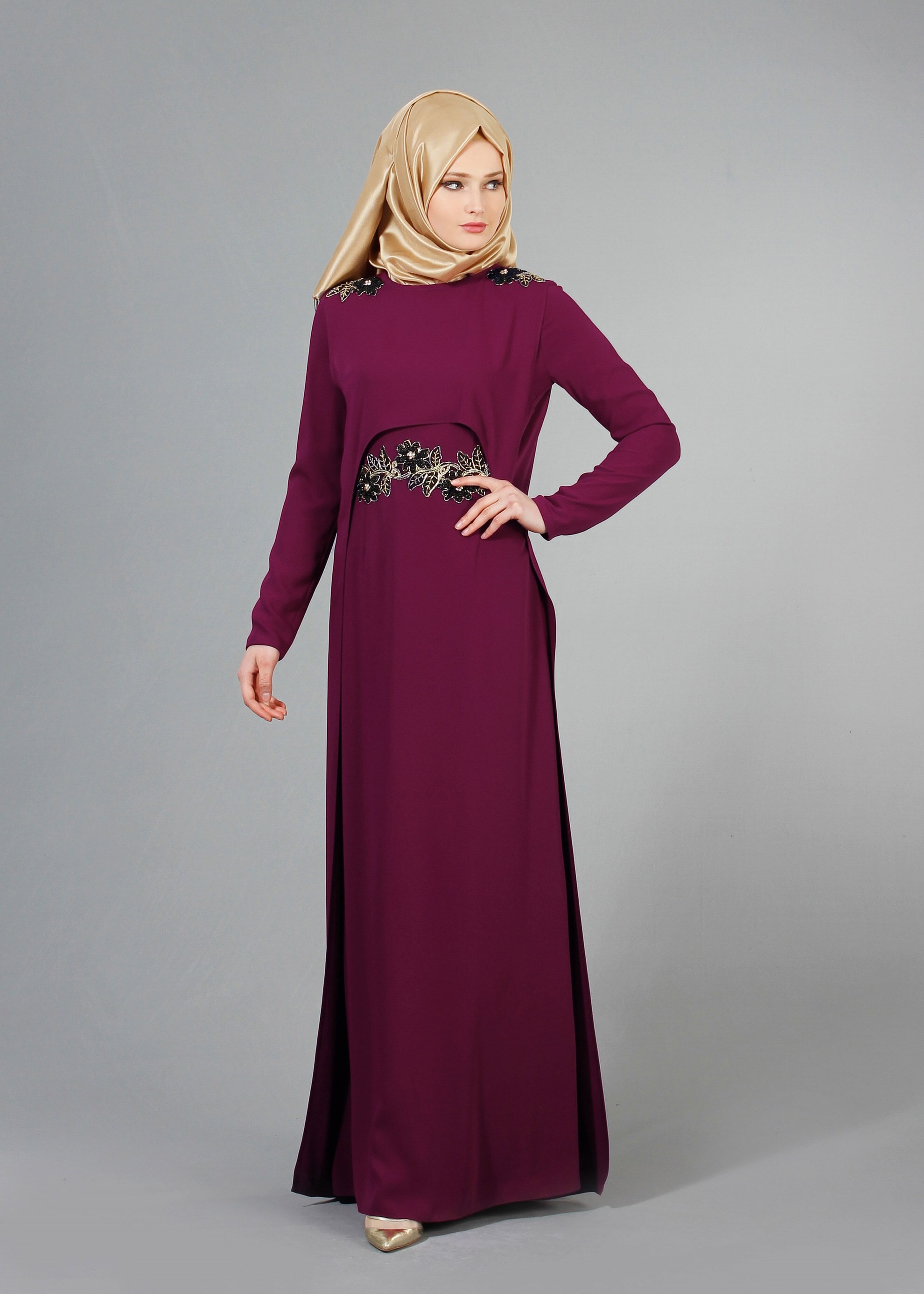 Tesettür giyim MOR 5165 Adriana 2&prime;li Elbiseli Tesettür Abiye 38/44 TEK38