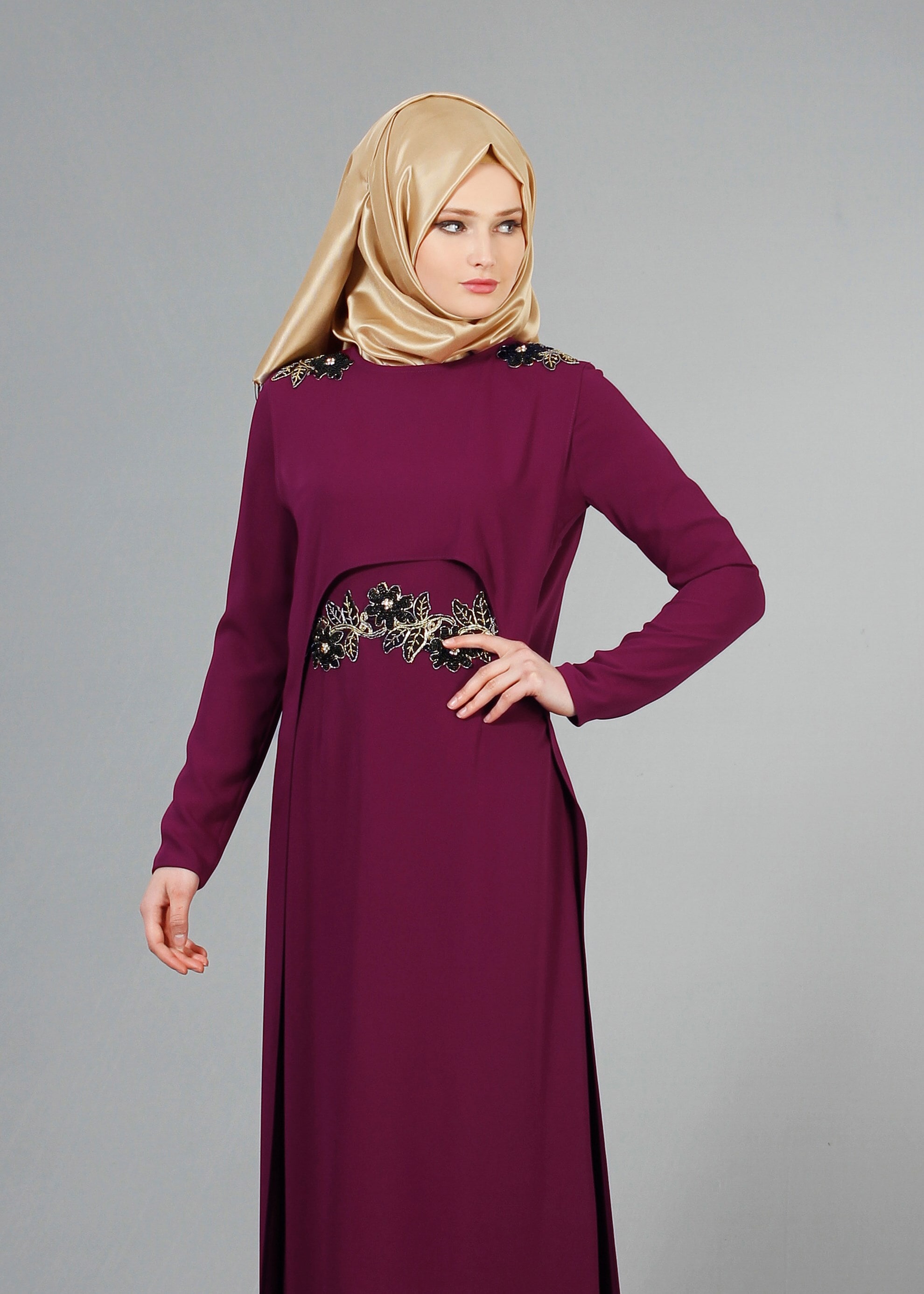 Tesettür giyim MOR 5165 Adriana 2&prime;li Elbiseli Tesettür Abiye 38/44 TEK38