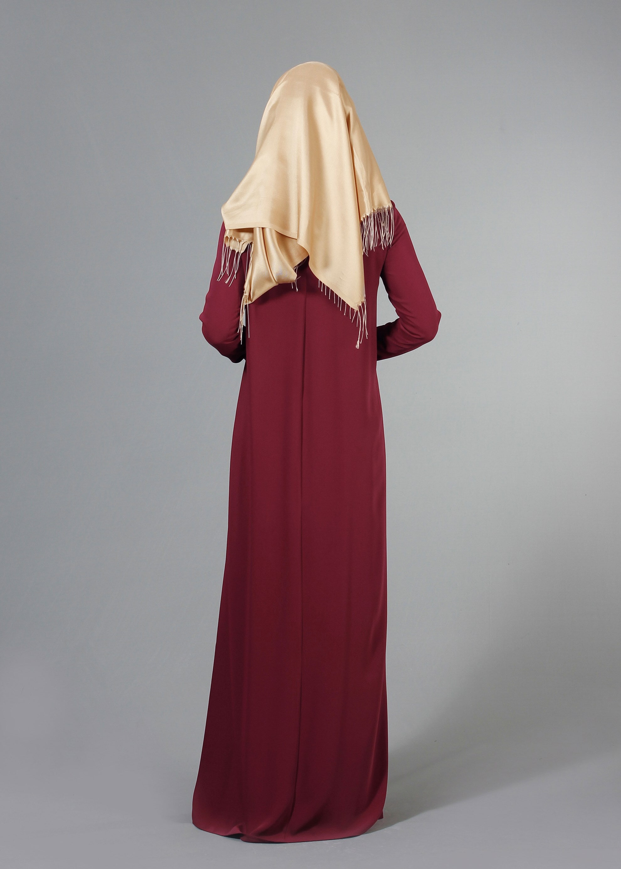 Tesettür giyim BORDO 5165 Adriana 2&prime;li Elbiseli Tesettür Abiye 38/44 TEK38