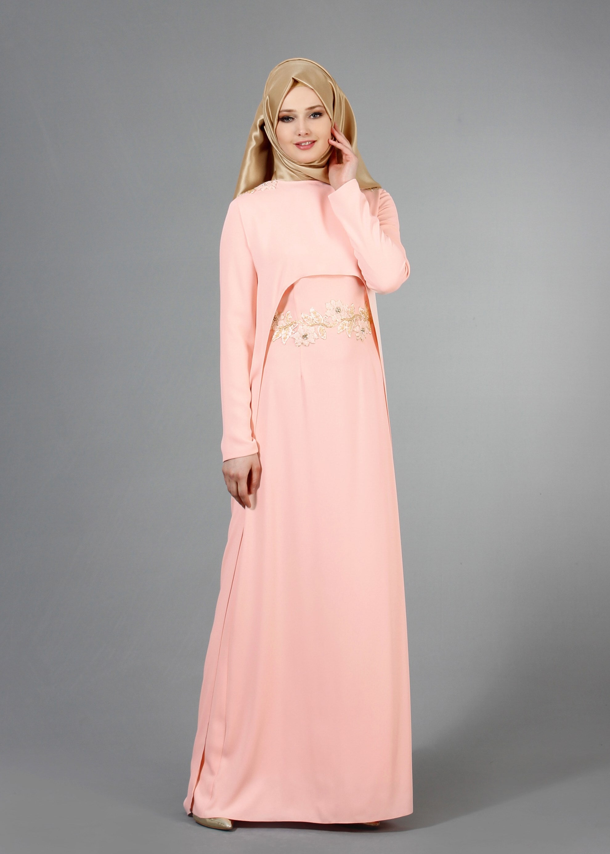 Tesettür giyim PUDRA 5165 Adriana 2&prime;li Elbiseli Tesettür Abiye 38/44 TEK38