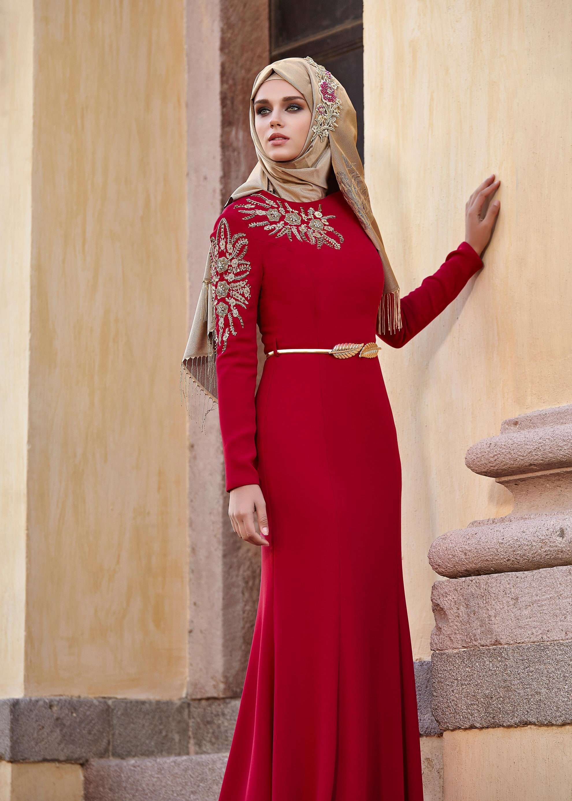 Tesettür giyim KIRMIZI 5168 Suzanna Tesettür Abiye 38/44 TEK38
