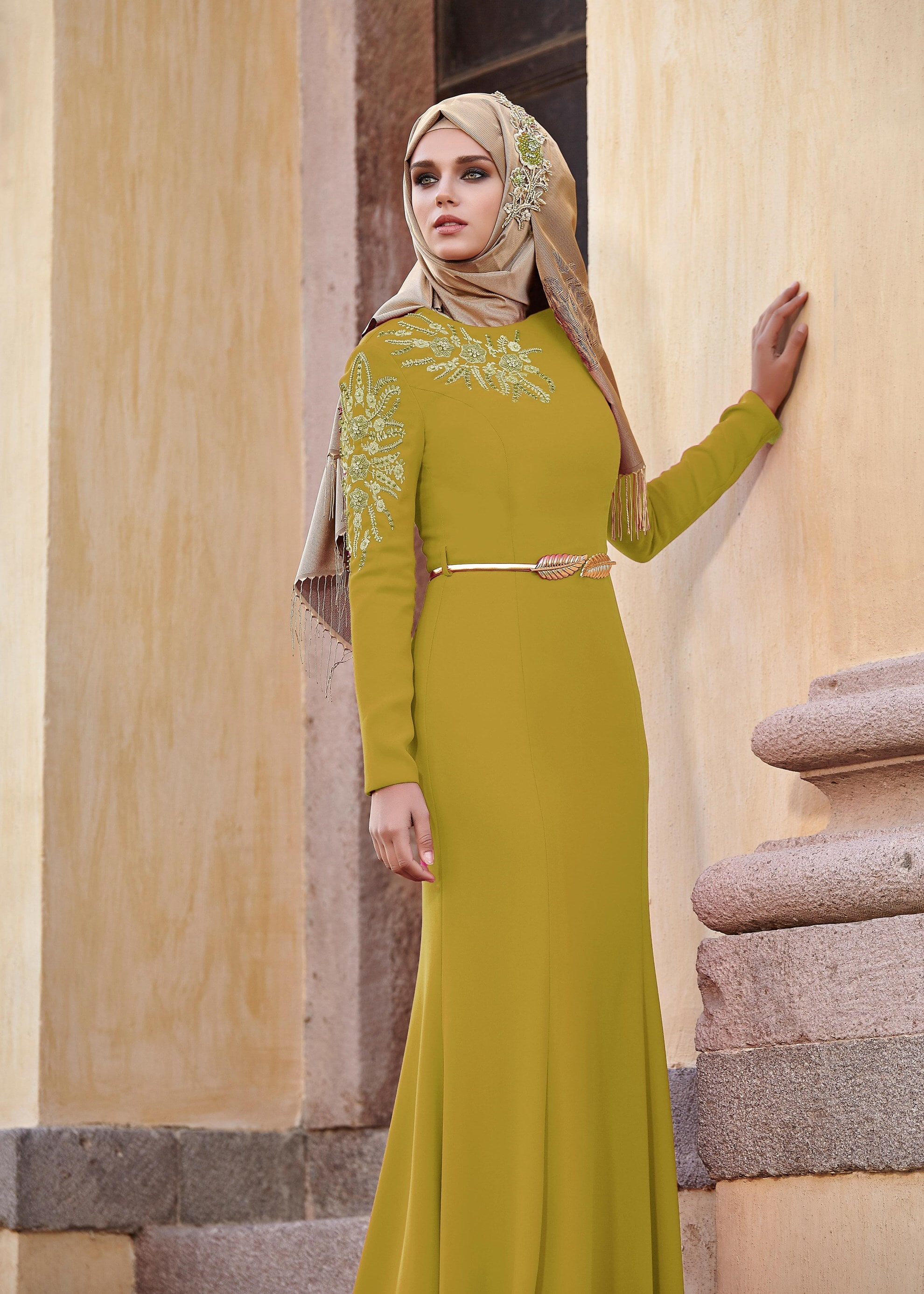 Tesettür giyim YEŞİL 5168 Suzanna Tesettür Abiye 38/44 TEK38