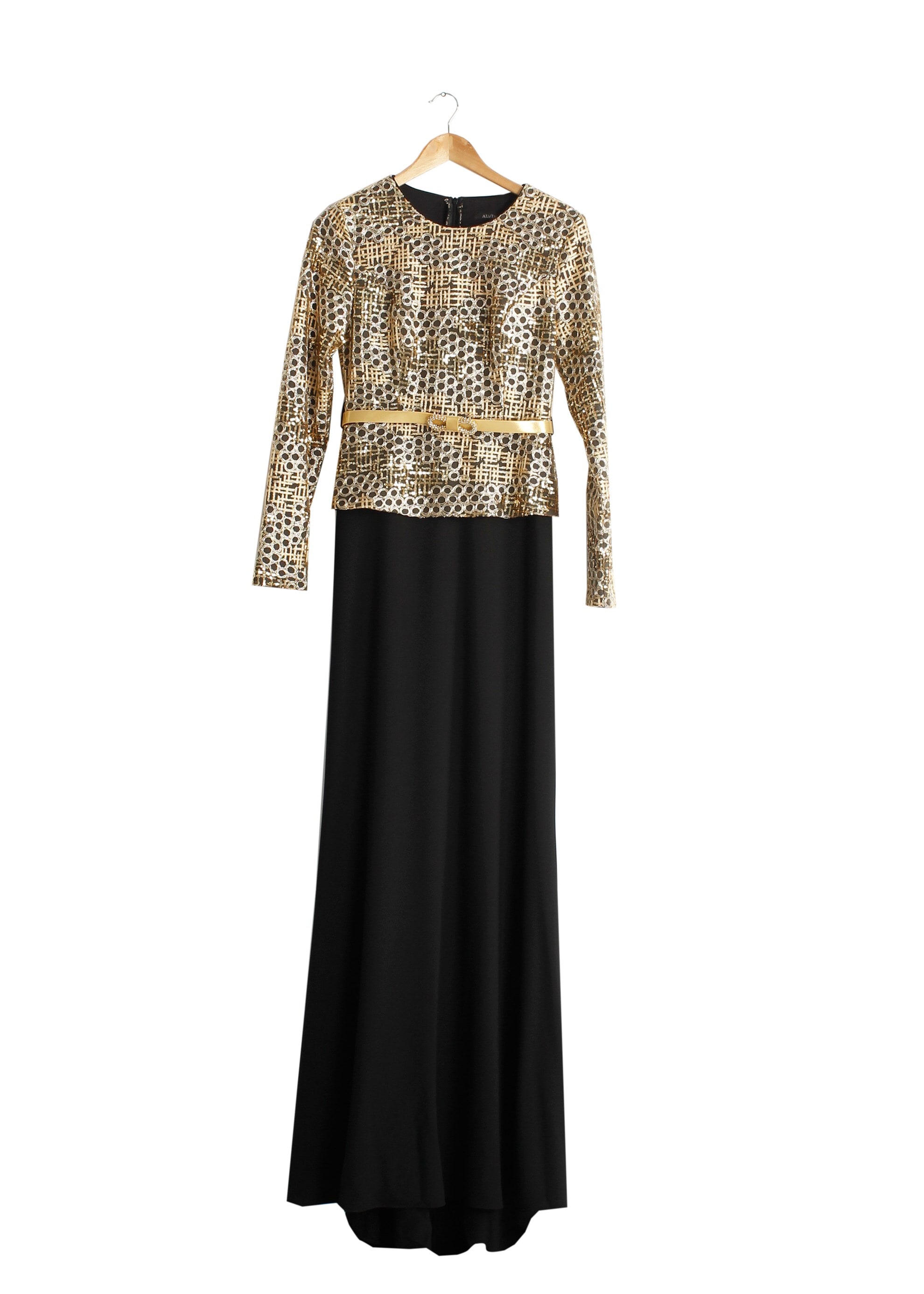 Tesettür giyim SİYAH DESENLİ BİSİKLET YAKA ABİYE ELBİSE 5174