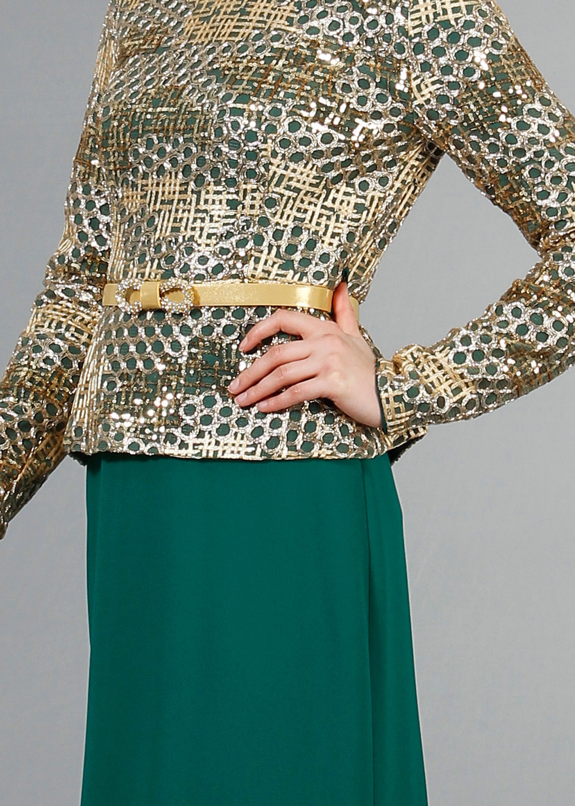 Tesettür giyim YEŞİL DESENLİ BİSİKLET YAKA ABİYE ELBİSE 5174