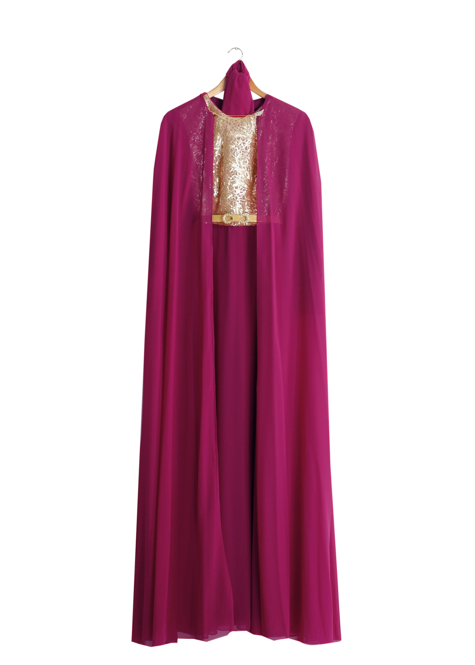 Tesettür giyim MOR PUL PAYET İŞLEMELİ PELERİNLİ ŞİFON ABİYE ELBİSE 5177