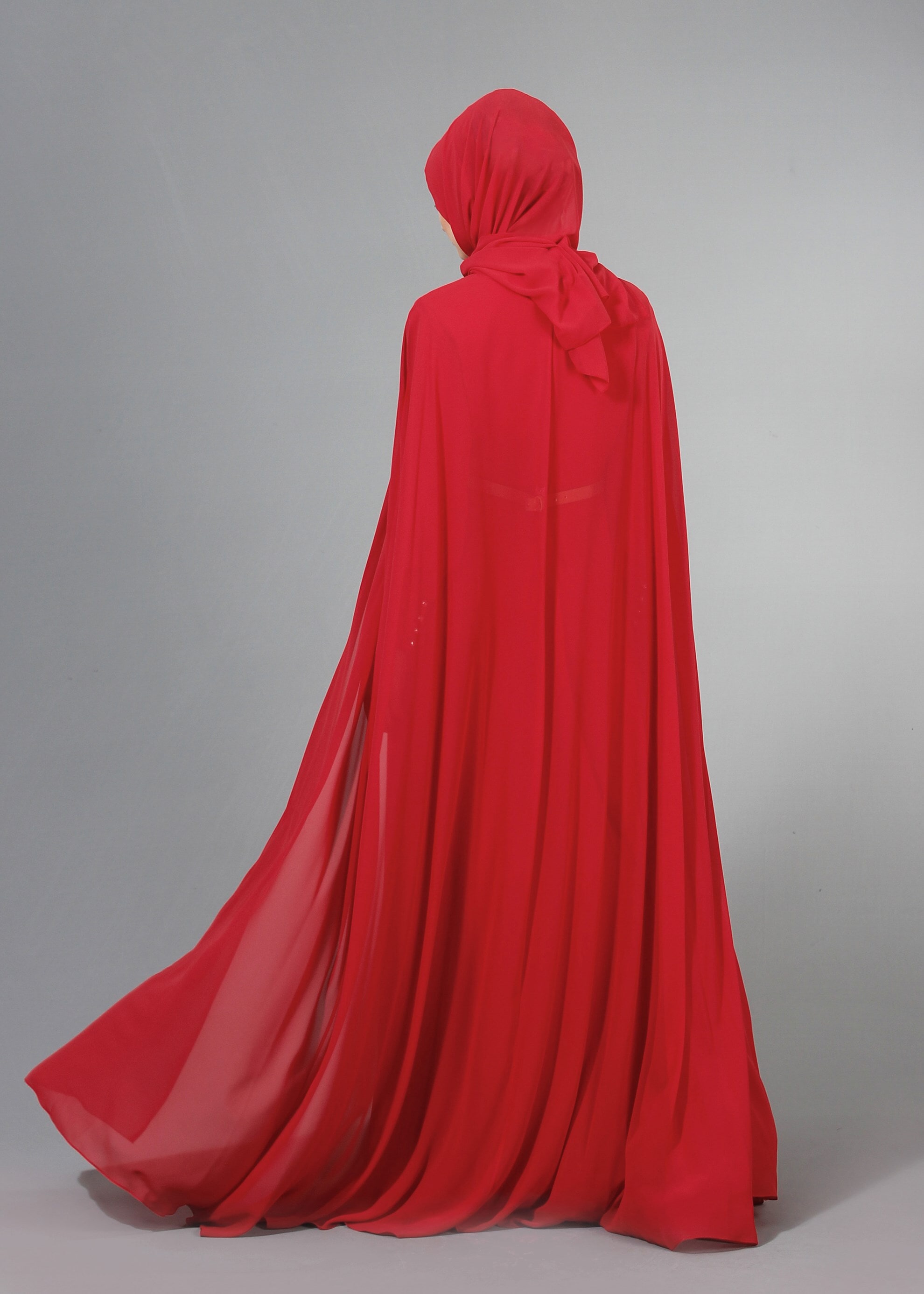 Tesettür giyim BORDO PUL PAYET İŞLEMELİ PELERİNLİ ŞİFON ABİYE ELBİSE 5177