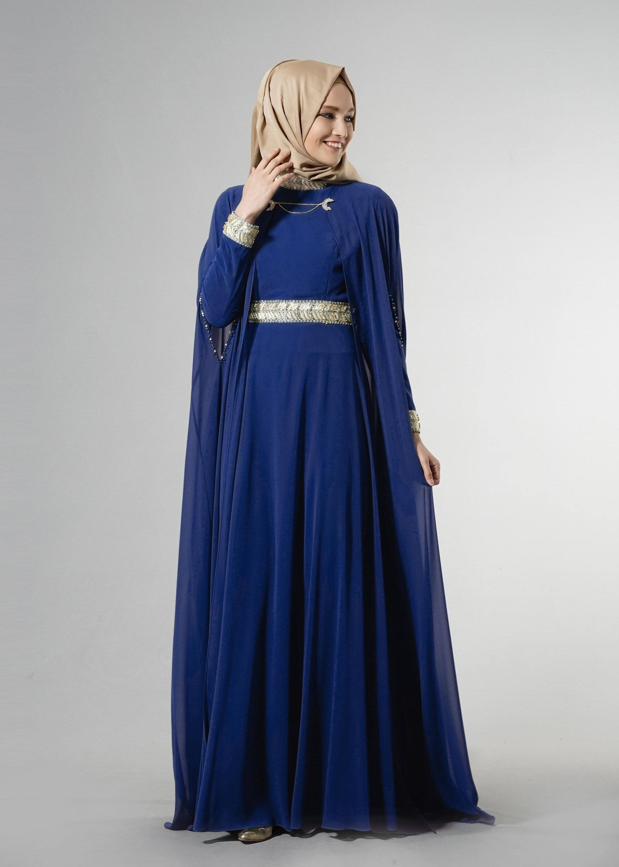 Tesettür giyim LACİVERT 5179 Multi Şifon 2&prime;Li Tesettür Elbiseli Abiye 38/42