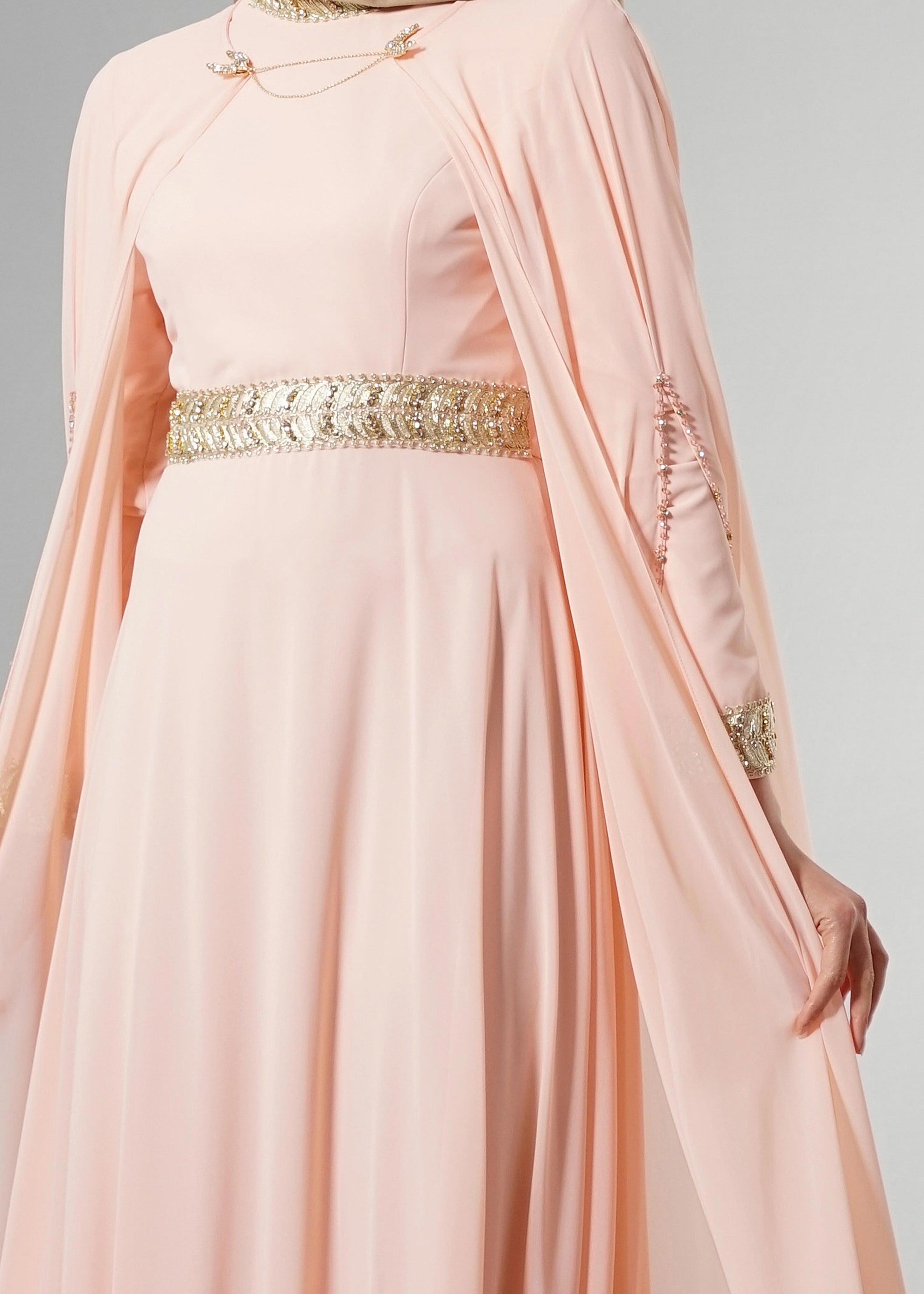 Tesettür giyim PUDRA 5179 Multi Şifon 2&prime;Li Tesettür Elbiseli Abiye 38/42