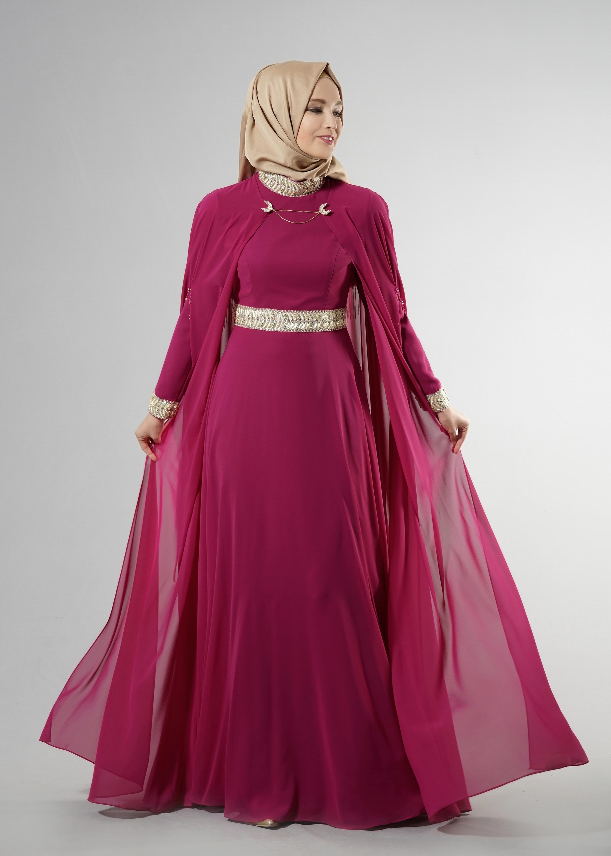 Tesettür giyim MOR 5179 Multi Şifon 2&prime;Li Tesettür Elbiseli Abiye 38/42