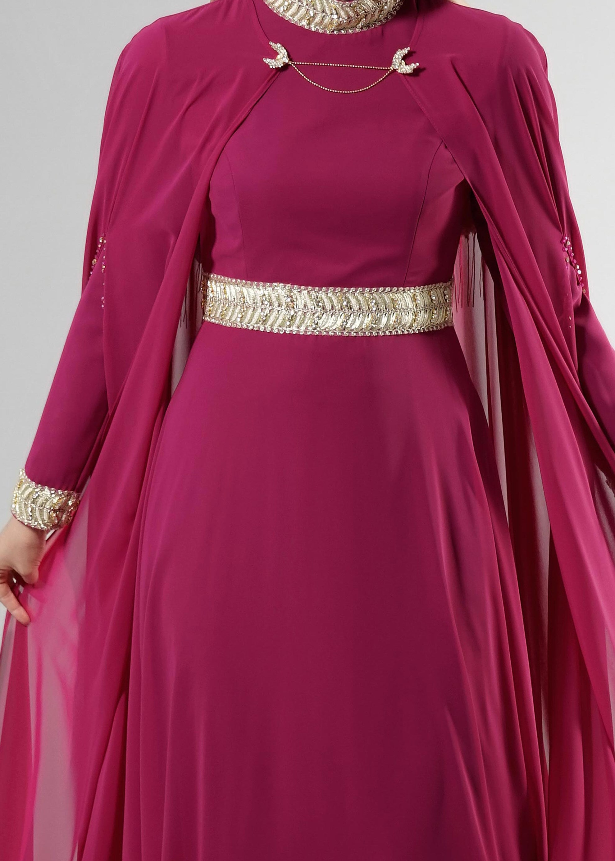 Tesettür giyim MOR 5179 Multi Şifon 2&prime;Li Tesettür Elbiseli Abiye 38/42