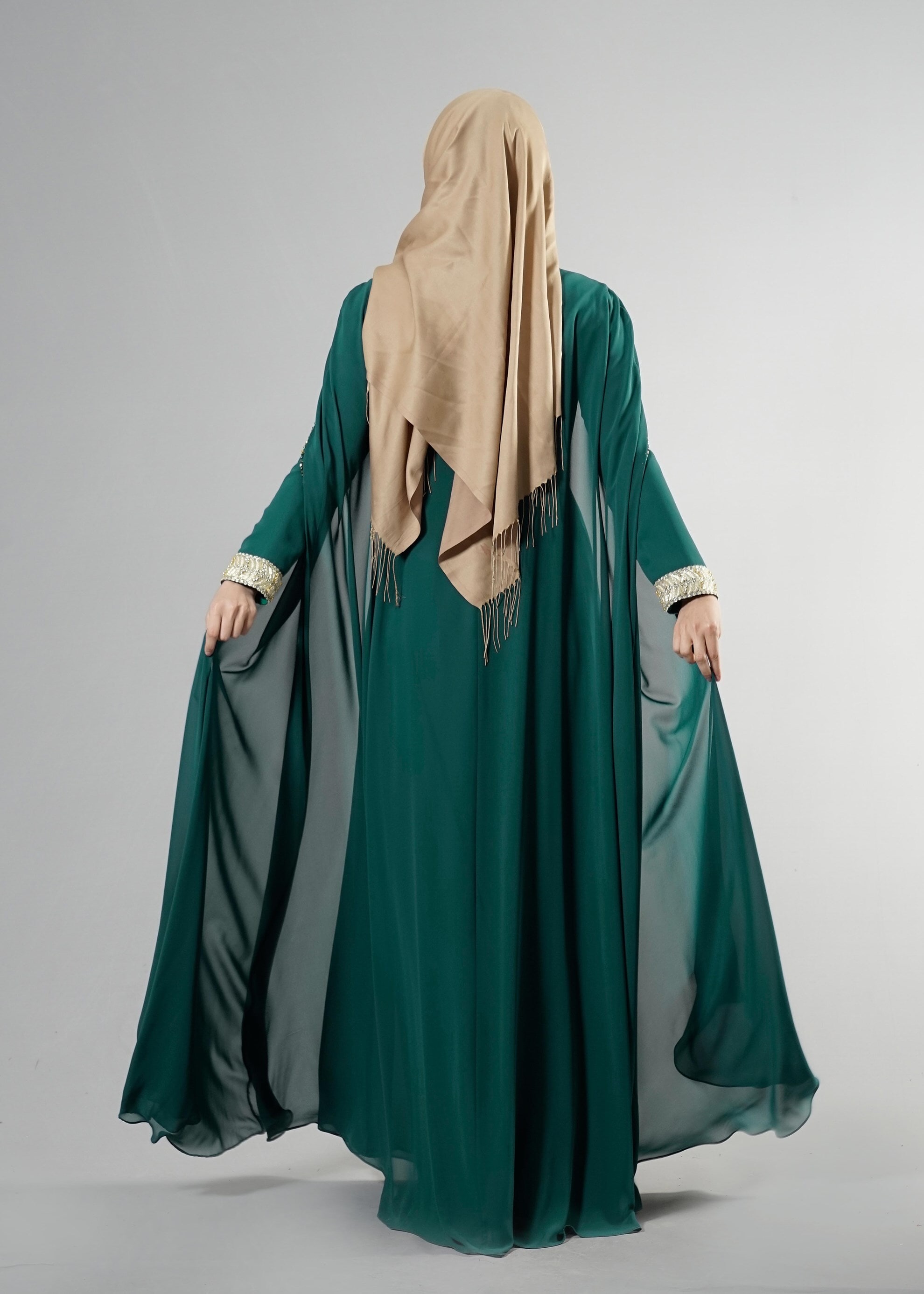 Tesettür giyim YEŞİL 5179 Multi Şifon 2&prime;Li Tesettür Elbiseli Abiye 38/42