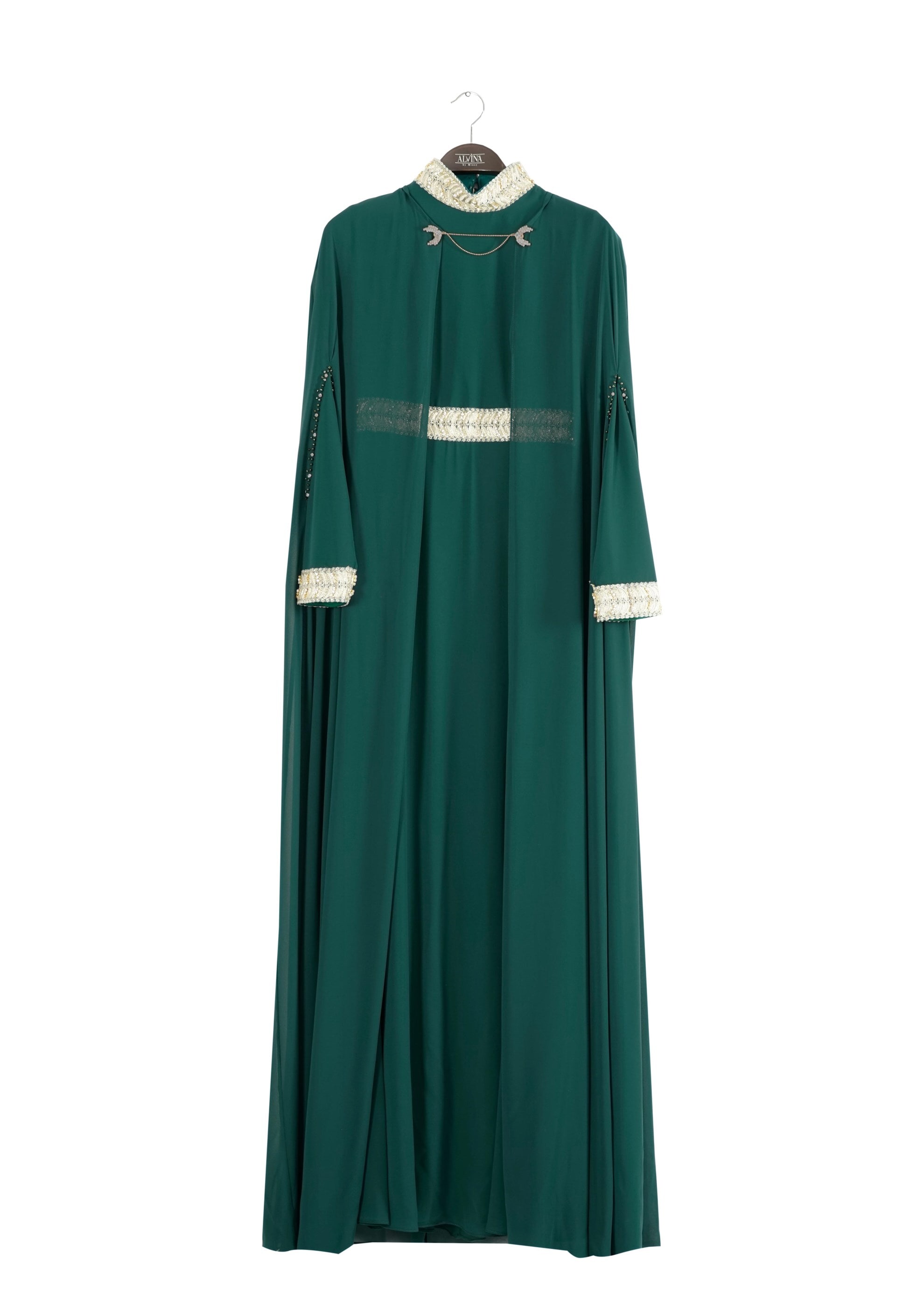 Tesettür giyim YEŞİL 5179 Multi Şifon 2&prime;Li Tesettür Elbiseli Abiye 38/42