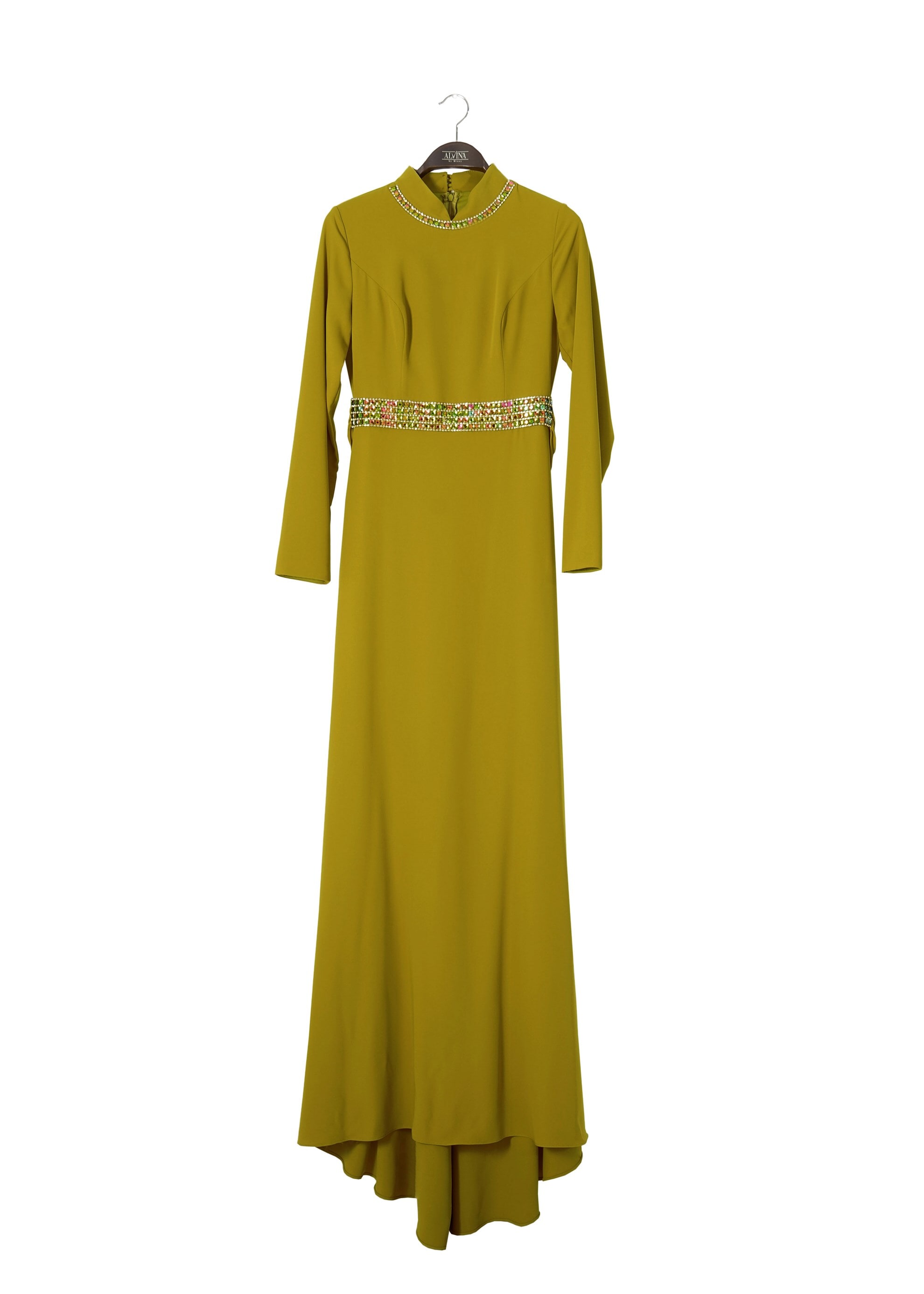 Tesettür giyim YEŞİL TAŞ İŞLEME DETAYLI ABİYE ELBİSE 5183