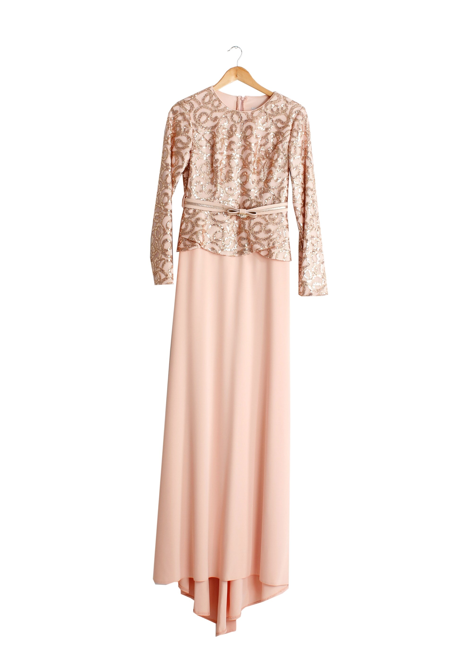 Tesettür giyim PUDRA PUL PAYET İŞLEMELİ BİSİKLET YAKA ABİYE ELBİSE 5186