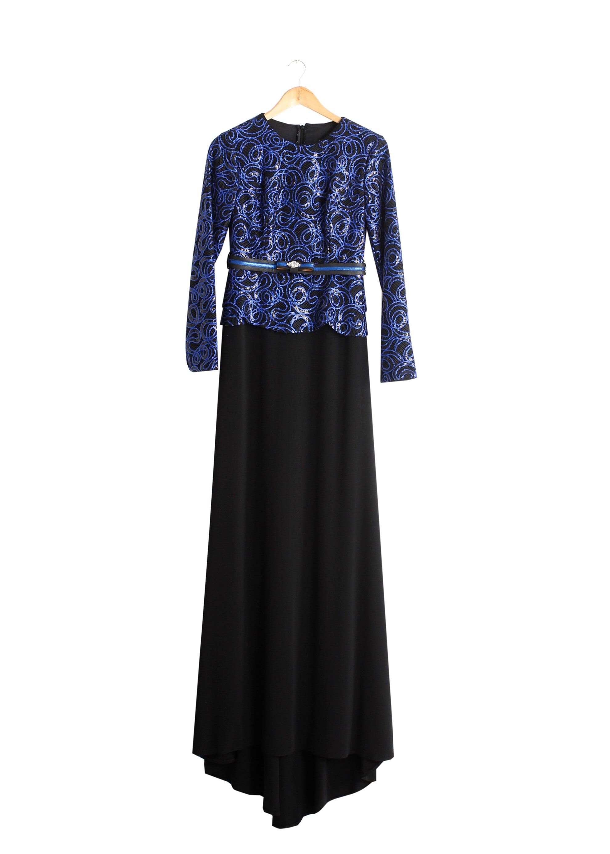 Tesettür giyim SİYAH PUL PAYET İŞLEMELİ BİSİKLET YAKA ABİYE ELBİSE 5186