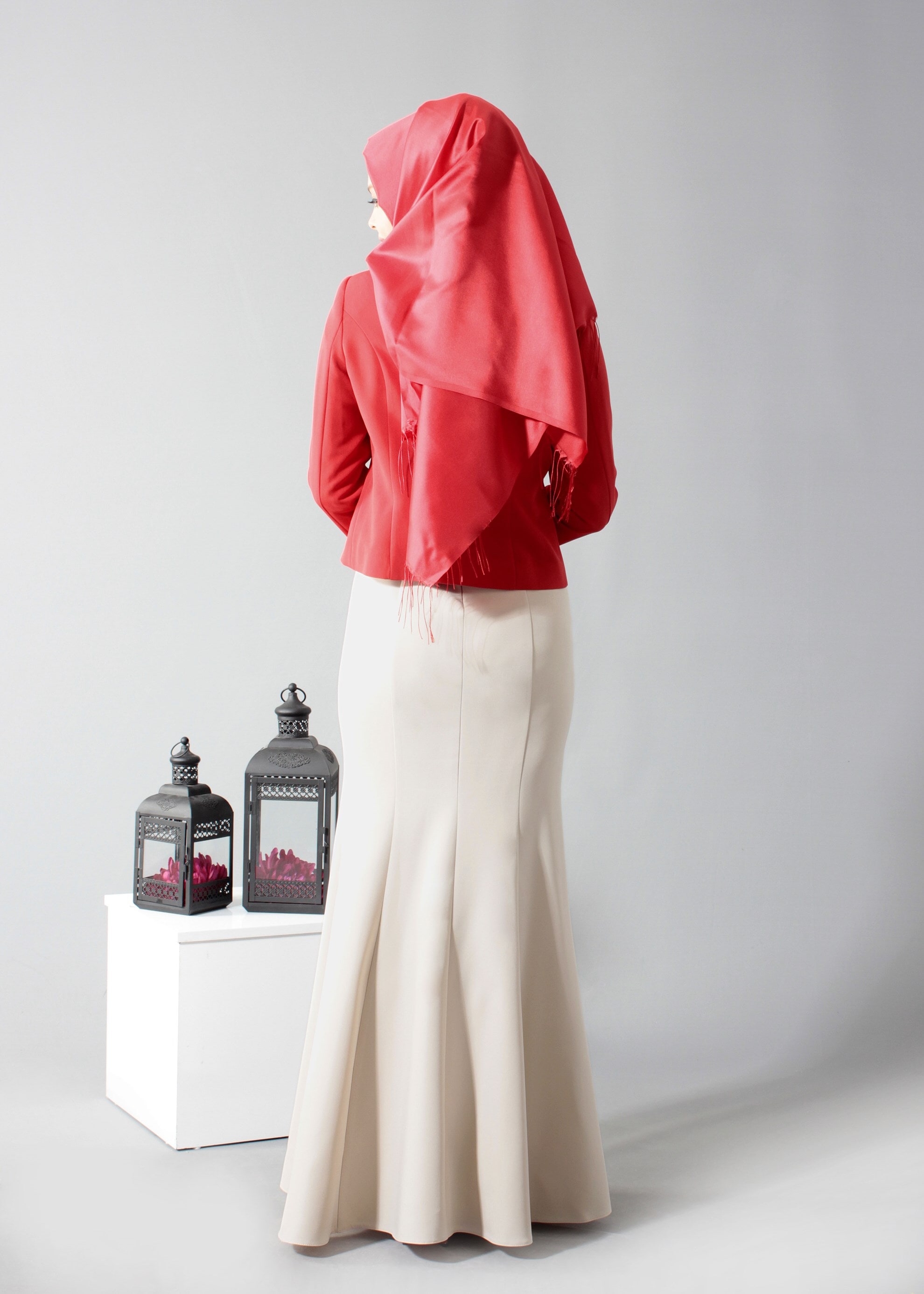 Tesettür giyim KIRMIZI Boncuk İşlemeli 2&prime;li Abiye Elbise 5199 