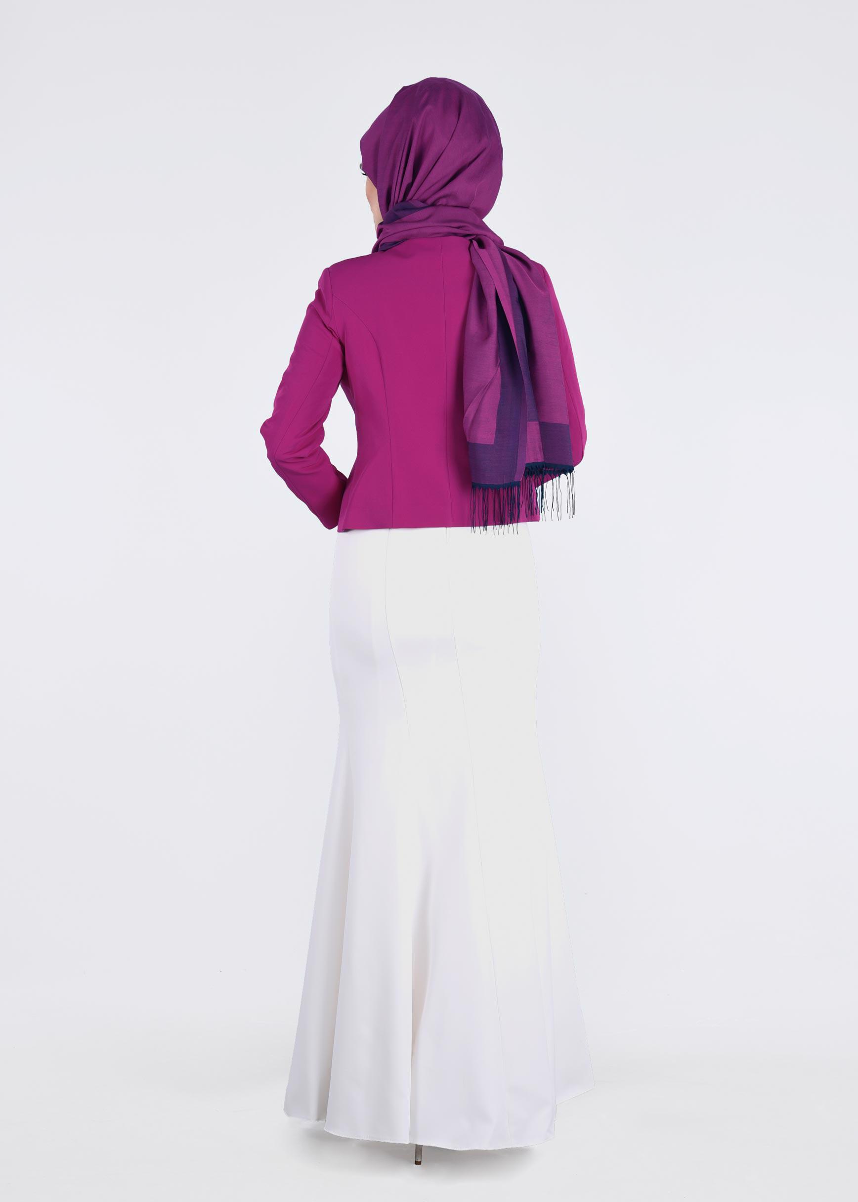 Tesettür giyim FUŞYA Boncuk İşlemeli 2&prime;li Abiye Elbise 5199 