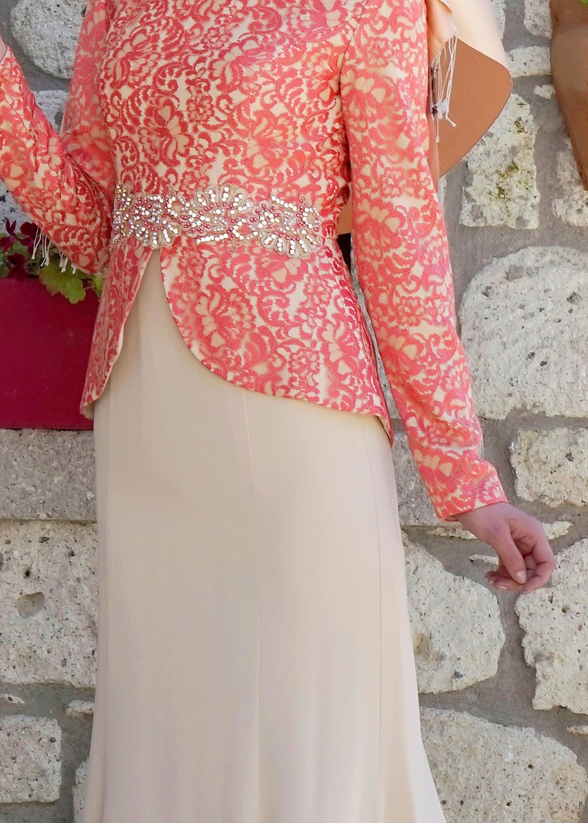 Tesettür giyim MERCAN İŞLEMELİ TAŞ DETAYLI İKİLİ ABİYE ELBİSE 5205