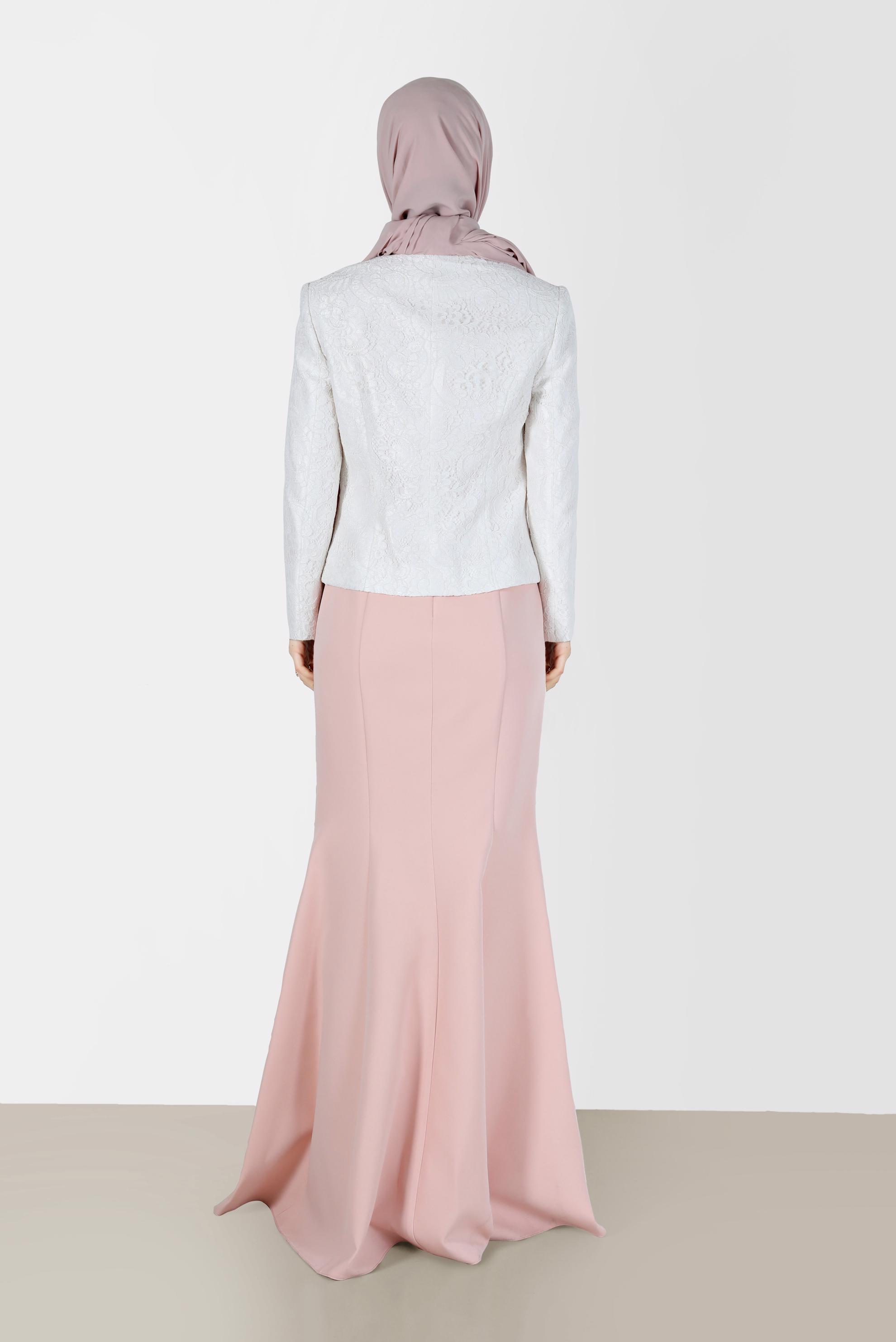 Tesettür giyim PUDRA TAŞ DETAYLI İKİLİ ABİYE ELBİSE 5208