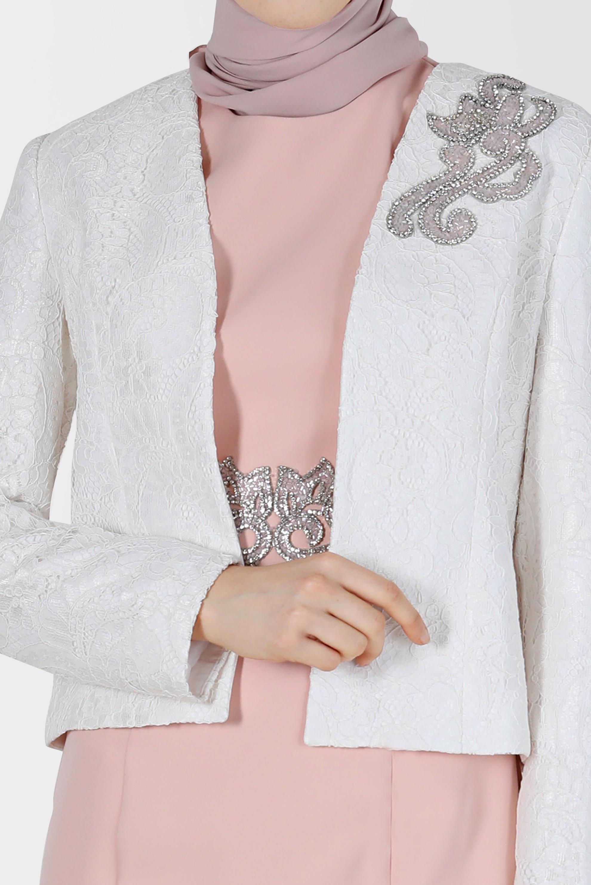 Tesettür giyim PUDRA TAŞ DETAYLI İKİLİ ABİYE ELBİSE 5208