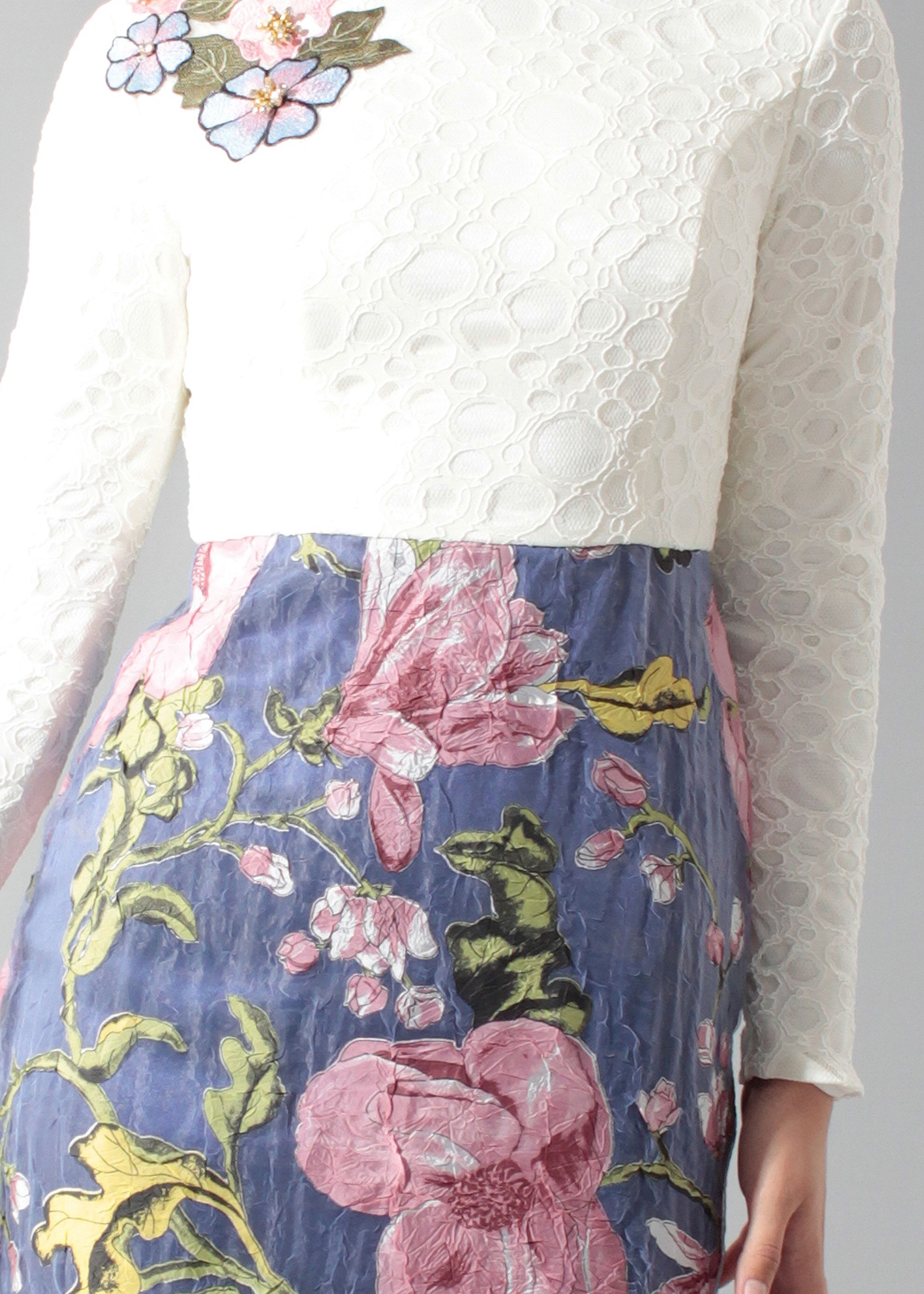 Tesettür giyim PUDRA ÇİÇEK DESENLİ BİSİKLET YAKA ABİYE ELBİSE 5225