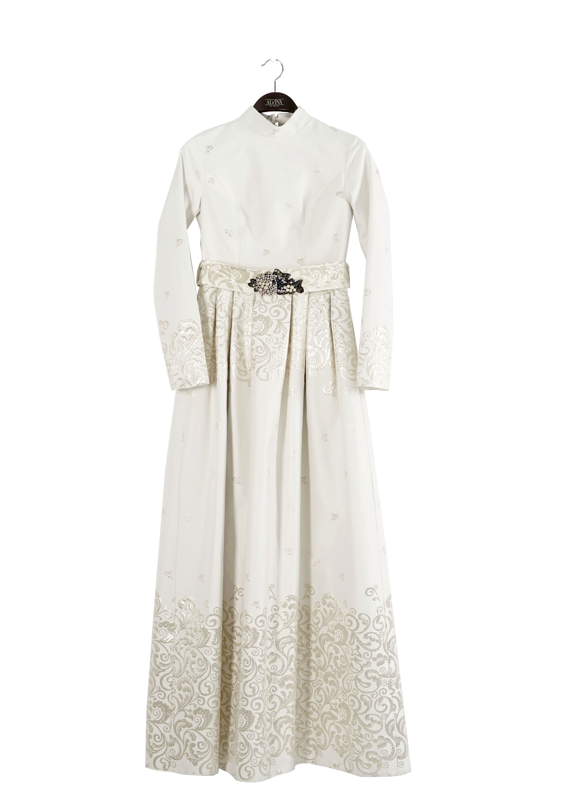 Tesettür giyim ALTIN DESENLİ ABİYE ELBİSE 5228