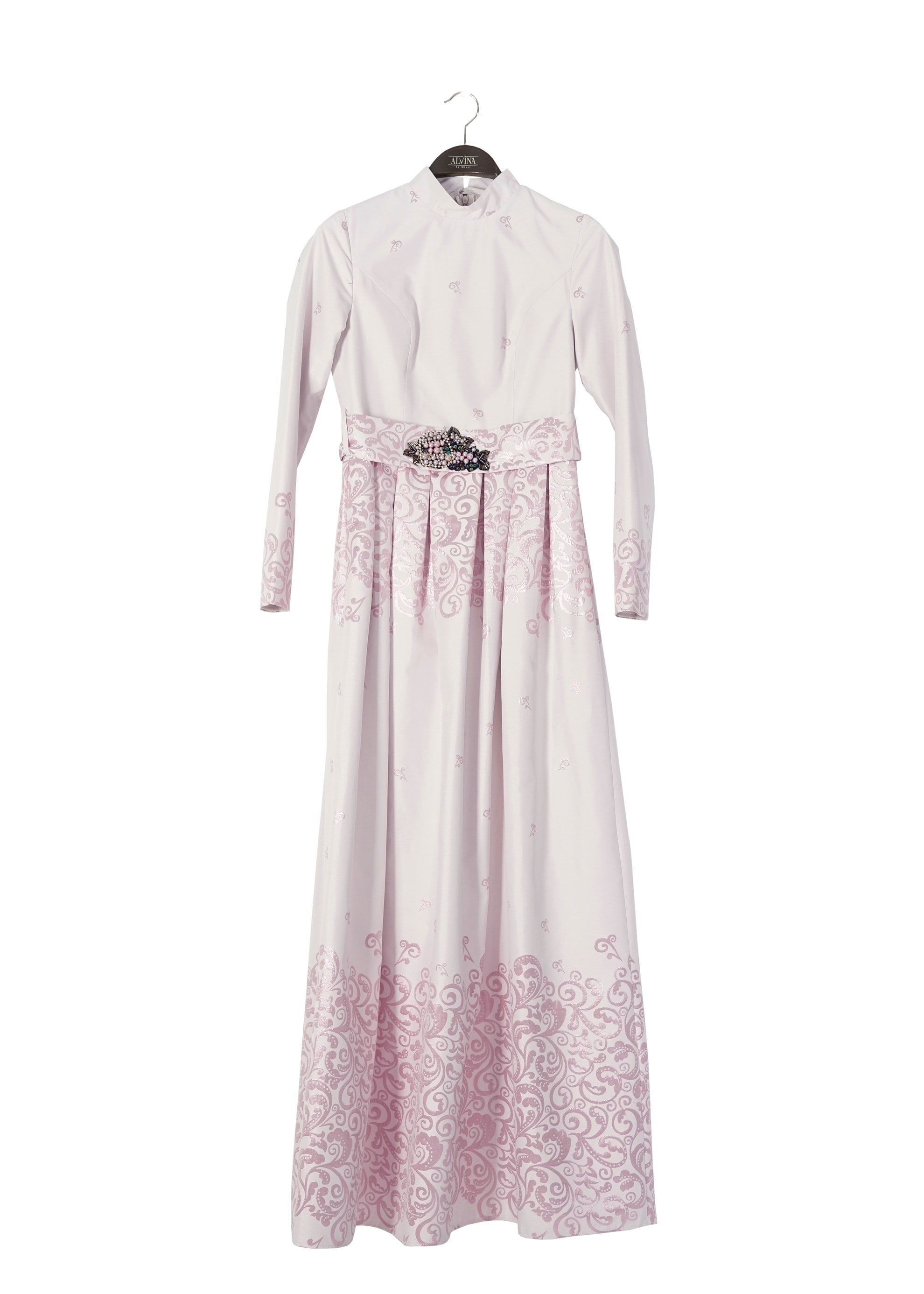 Tesettür giyim PUDRA DESENLİ ABİYE ELBİSE 5228