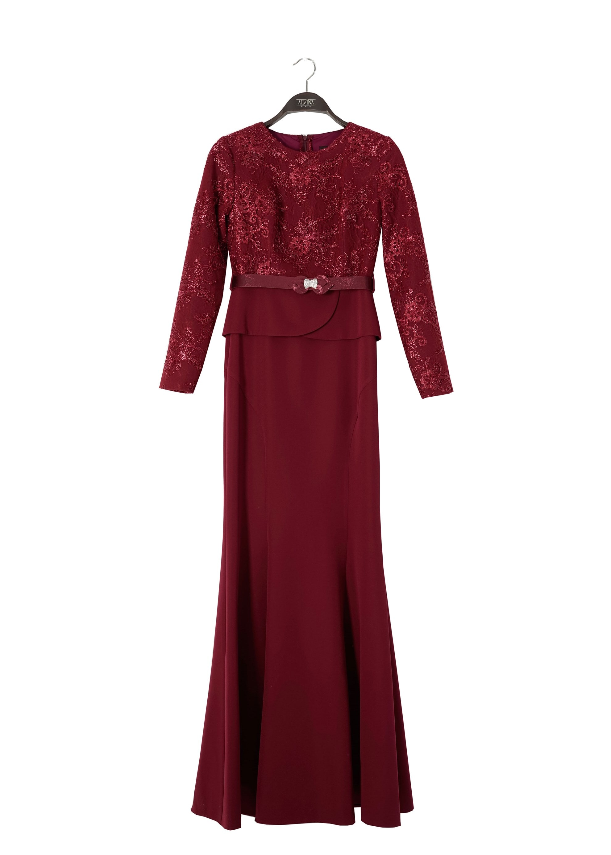 Tesettür giyim BORDO PUL PAYETLİ ABİYE ELBİSE 5239